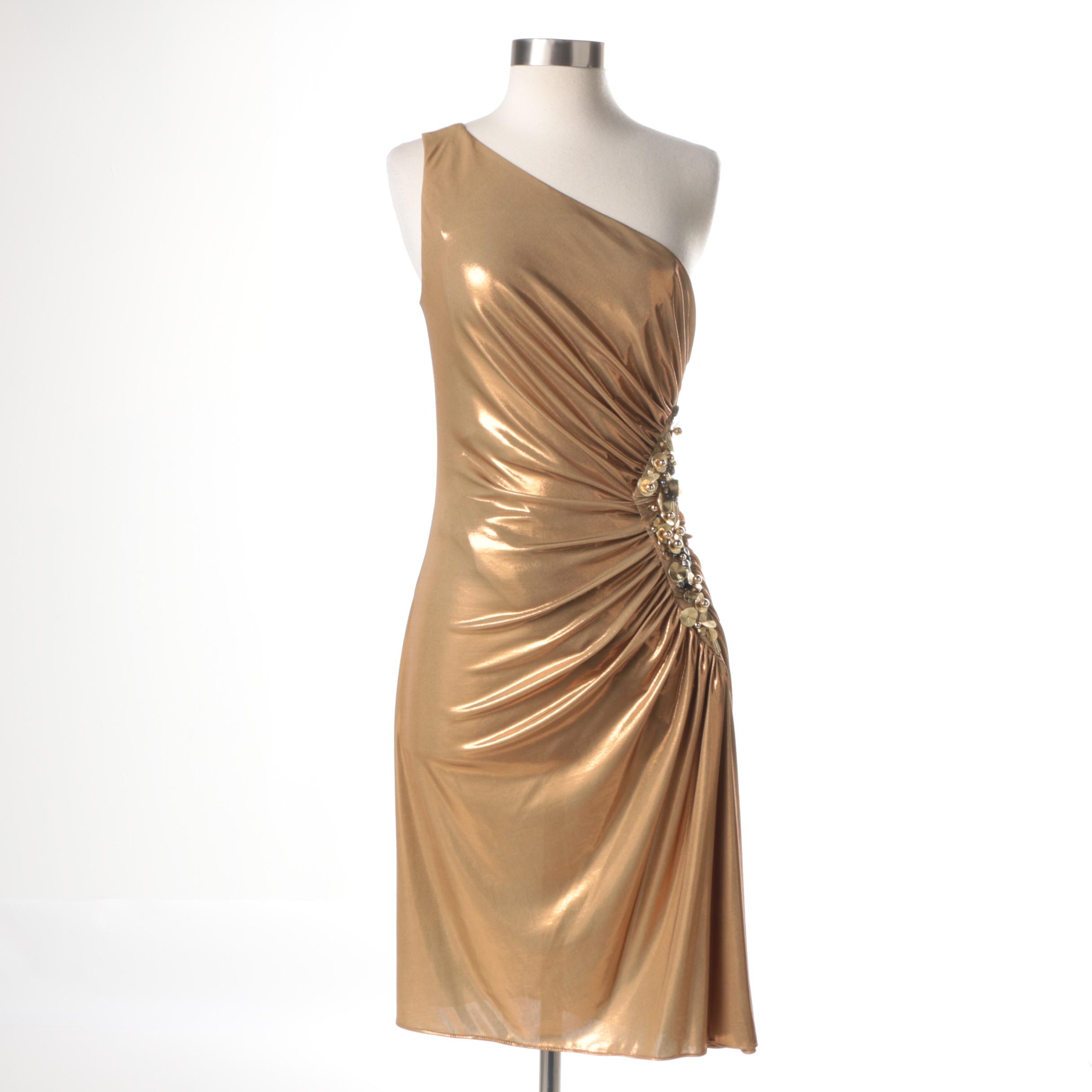 Robert Rodriguez Gold Lamé One Shoulder Dress