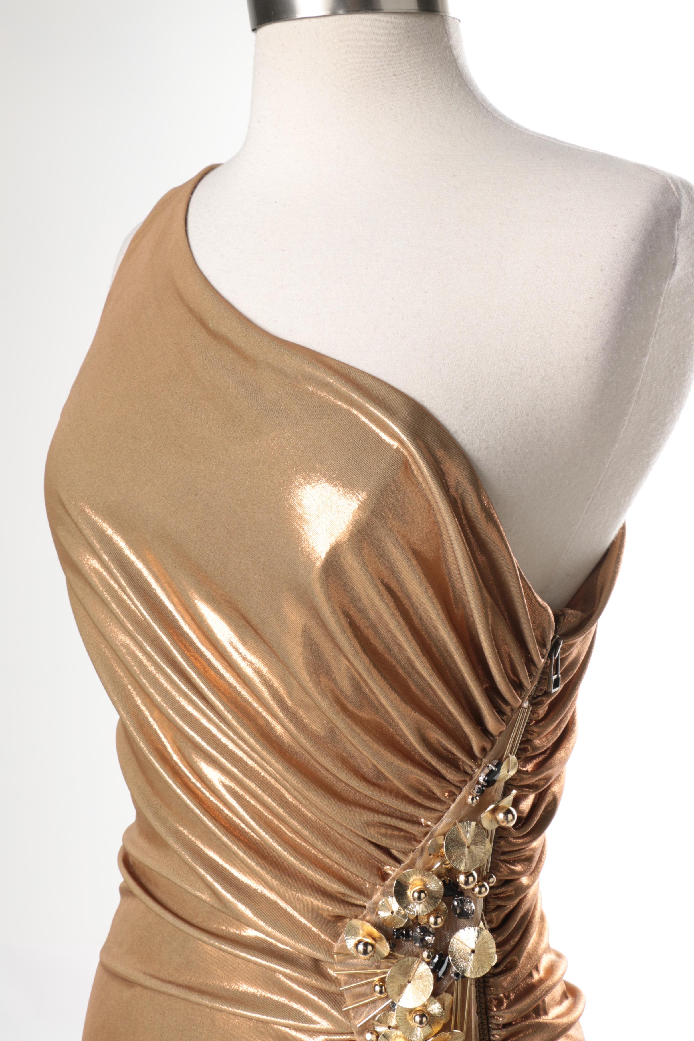 Robert Rodriguez Gold Lamé One Shoulder Dress