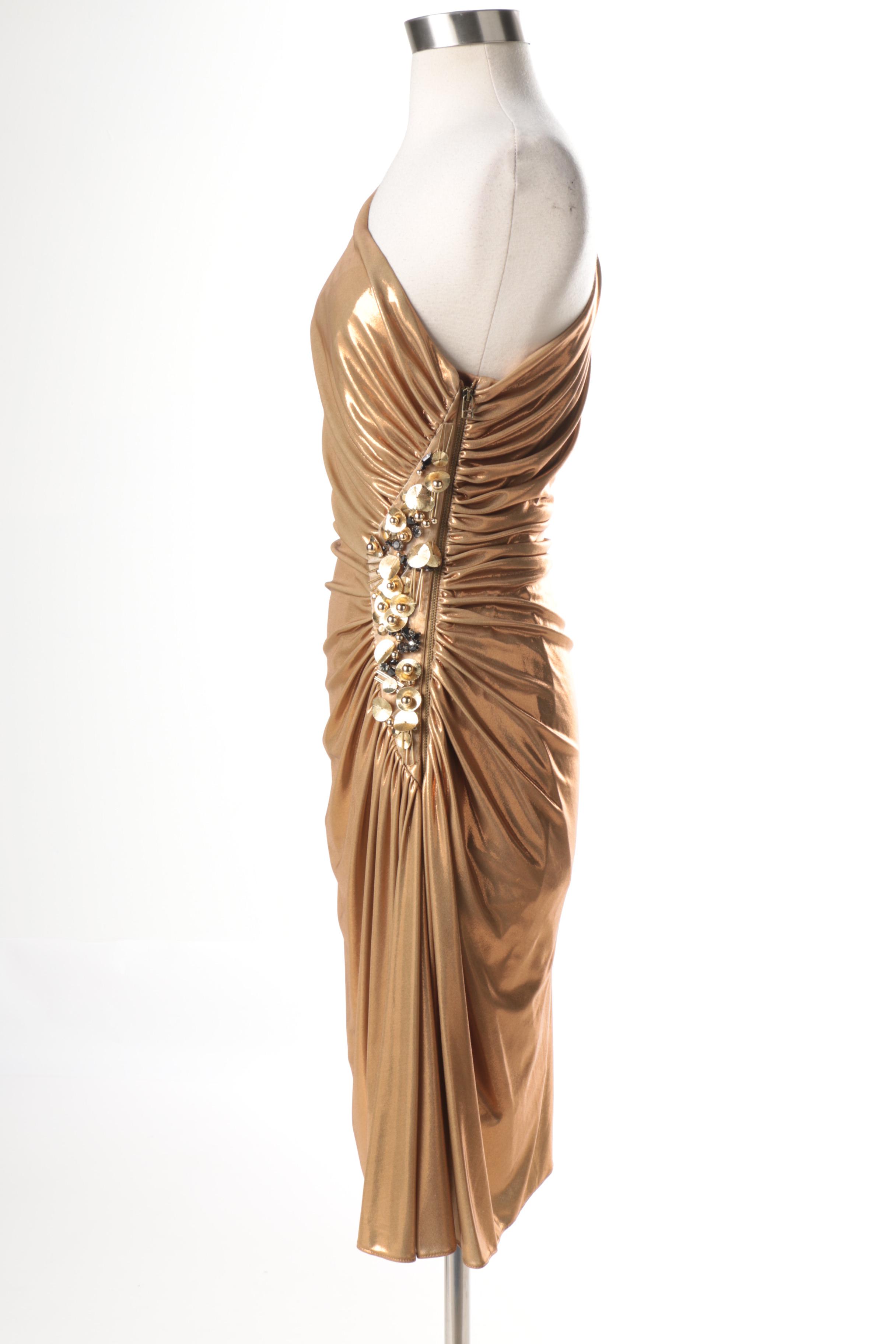 Robert Rodriguez Gold Lamé One Shoulder Dress