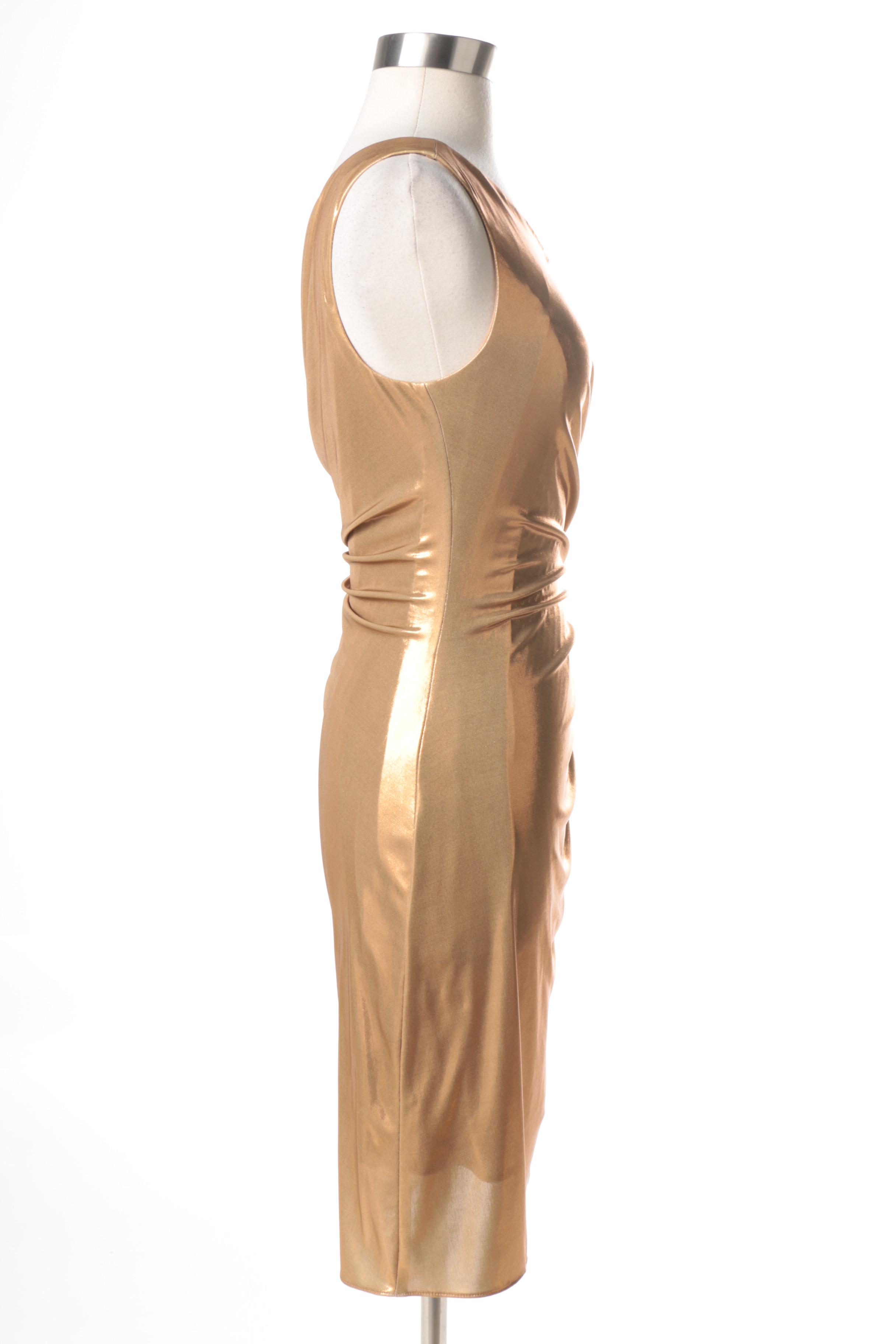 Robert Rodriguez Gold Lamé One Shoulder Dress