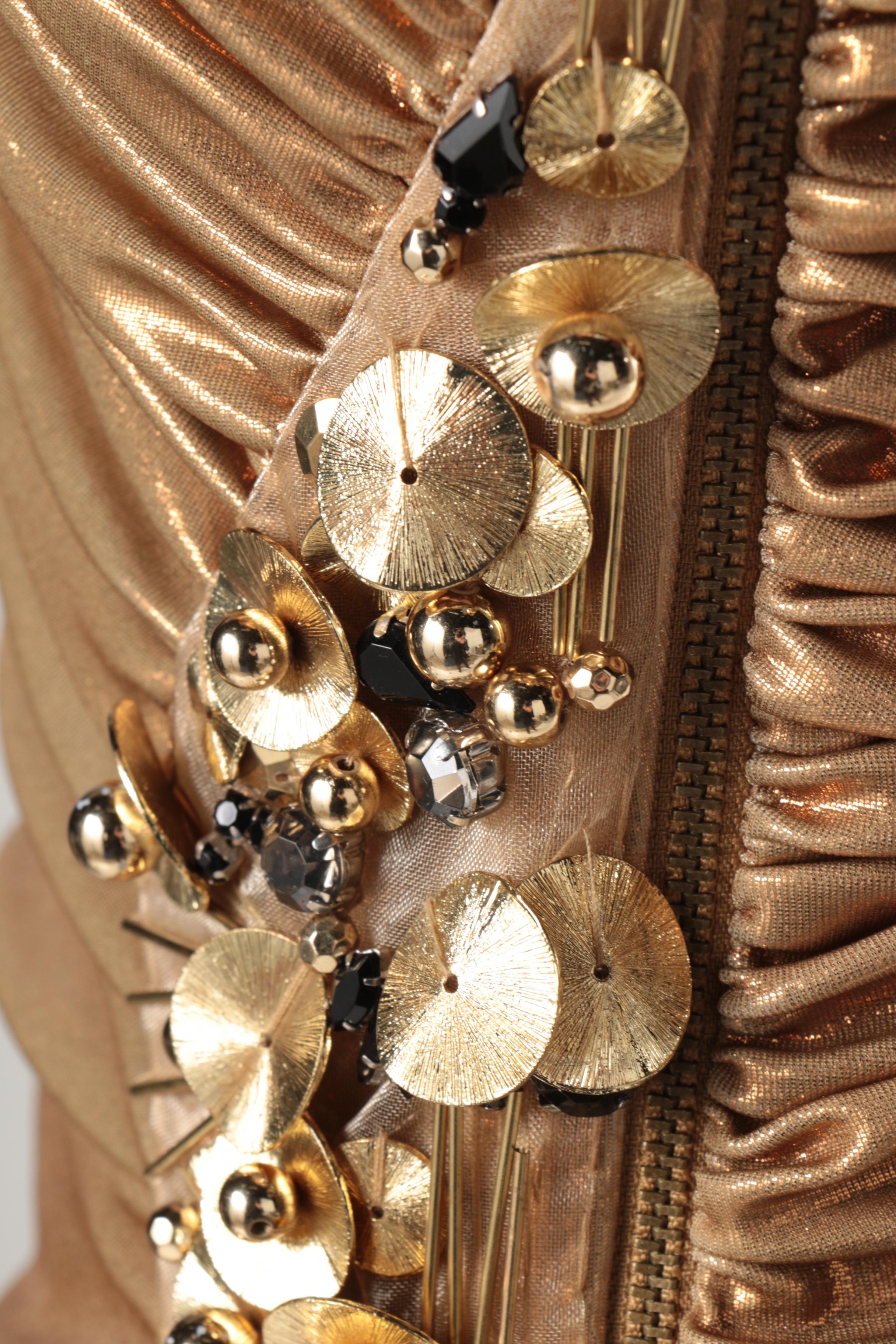 Robert Rodriguez Gold Lamé One Shoulder Dress