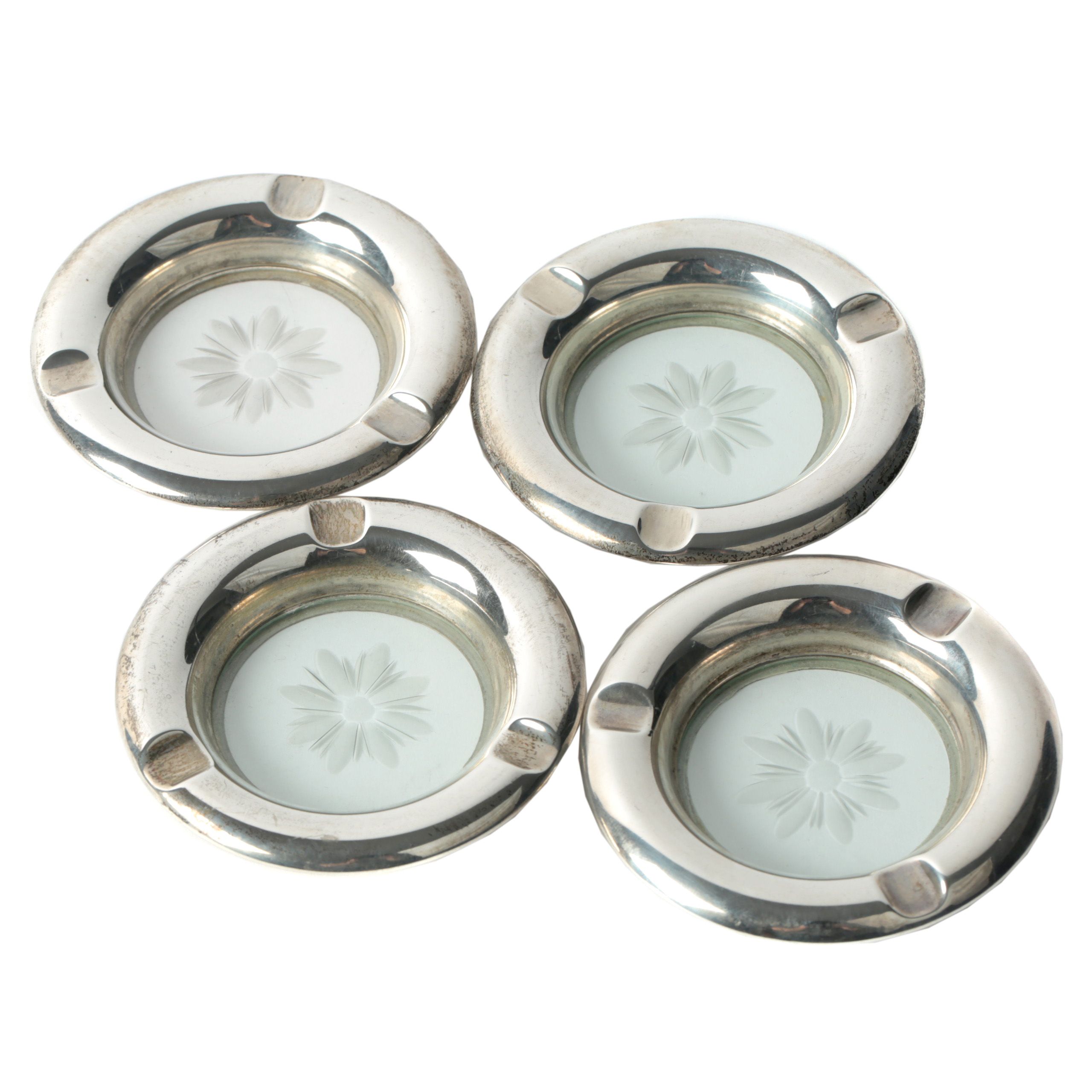 Early 20th Century Mathews Company Sterling Silver Rimmed Ash Trays