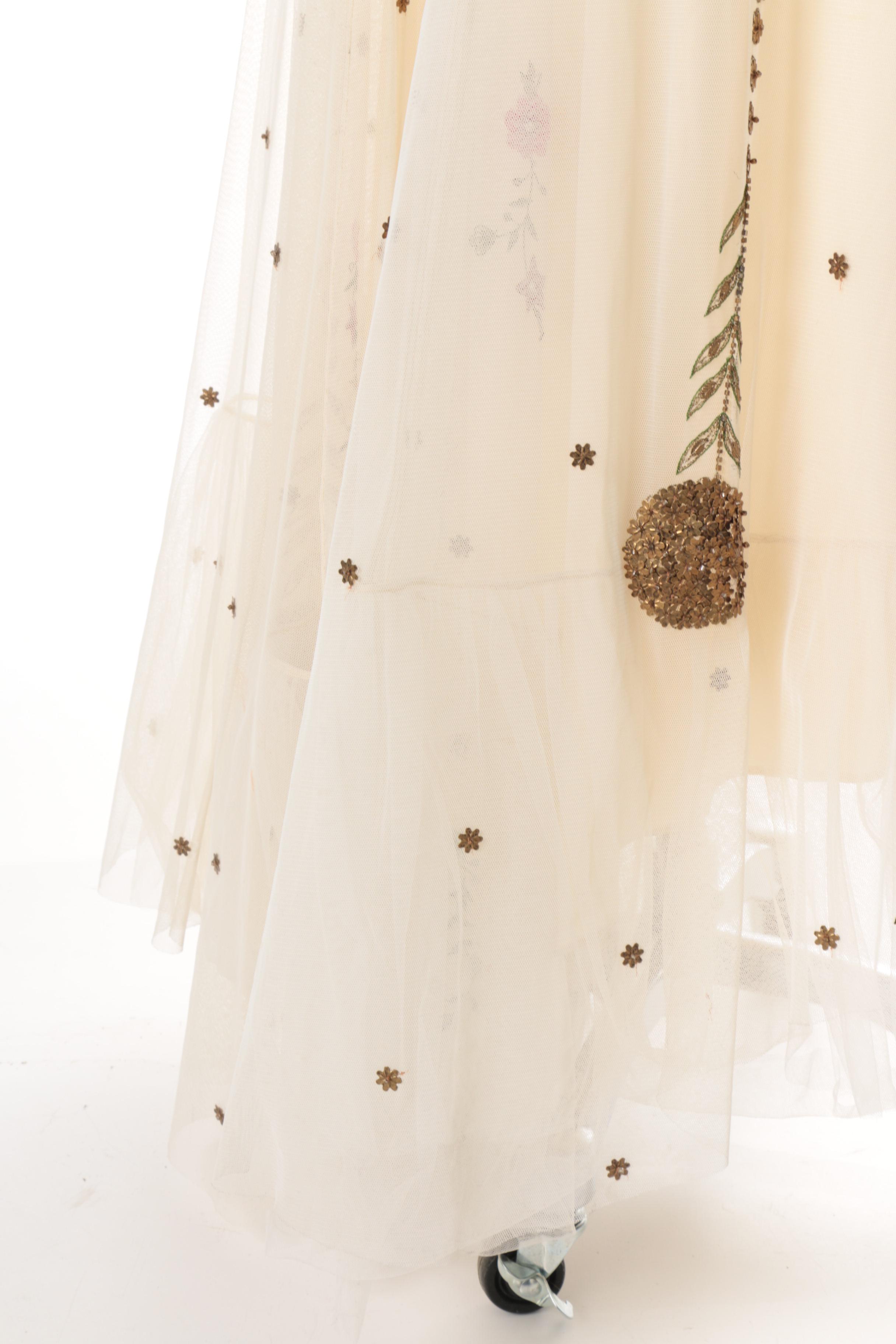 Reem Acra Beaded and Floral Embroidered Floor Length Gown