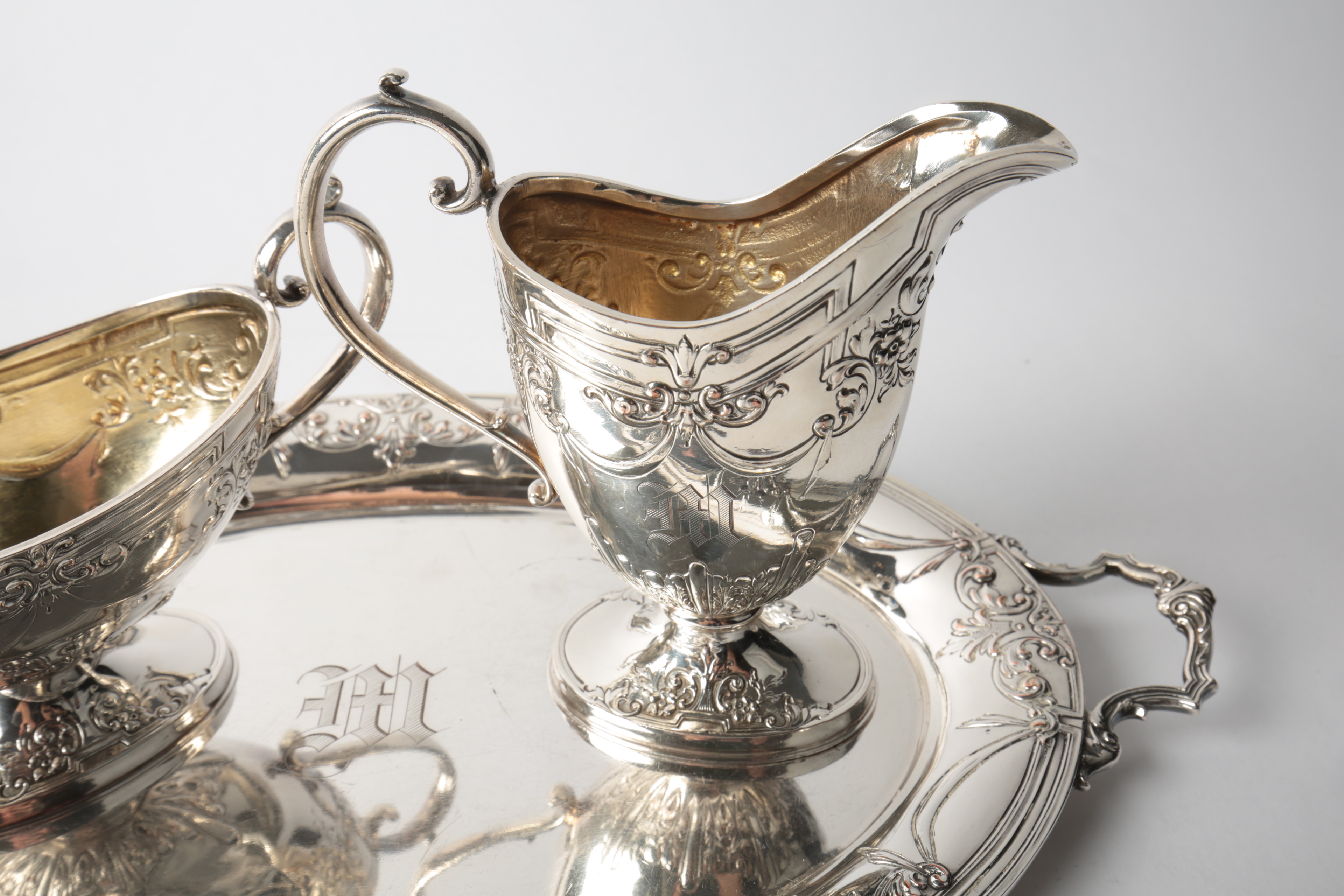 Barbour Silver Co. Foliate Embellished Silver Plate Creamer and Sugar Set