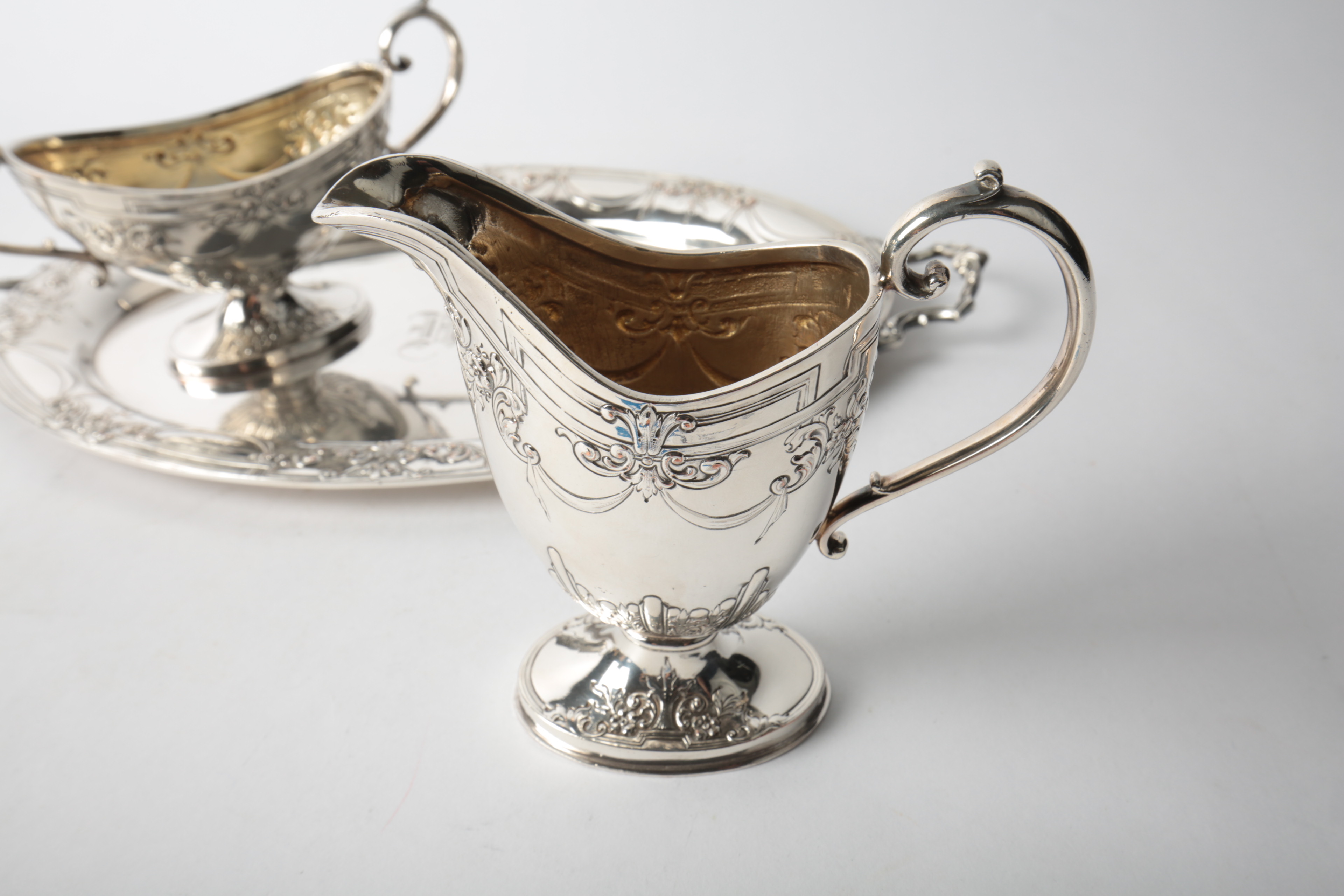 Barbour Silver Co. Foliate Embellished Silver Plate Creamer and Sugar Set
