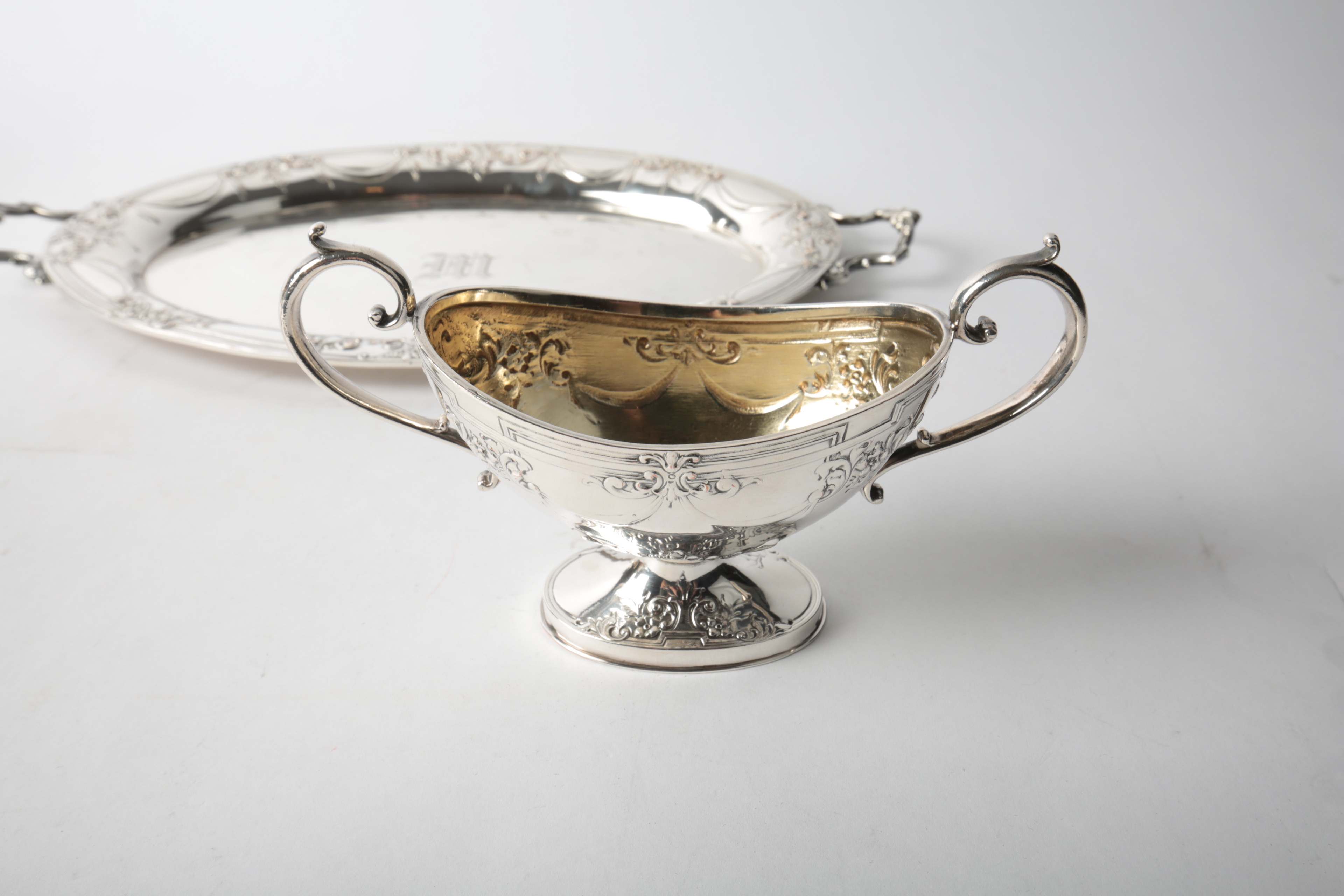 Barbour Silver Co. Foliate Embellished Silver Plate Creamer and Sugar Set