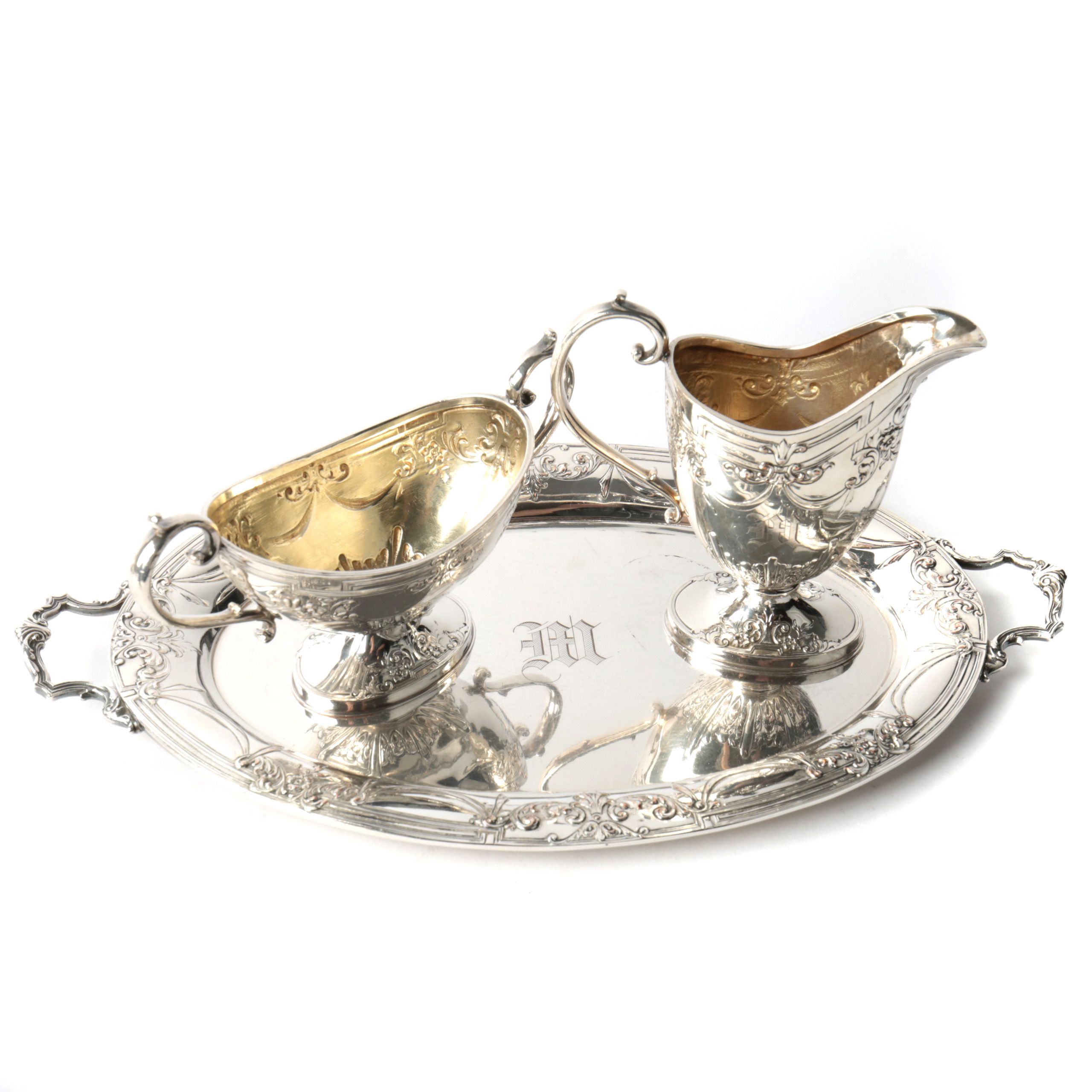 Barbour Silver Co. Foliate Embellished Silver Plate Creamer and Sugar Set