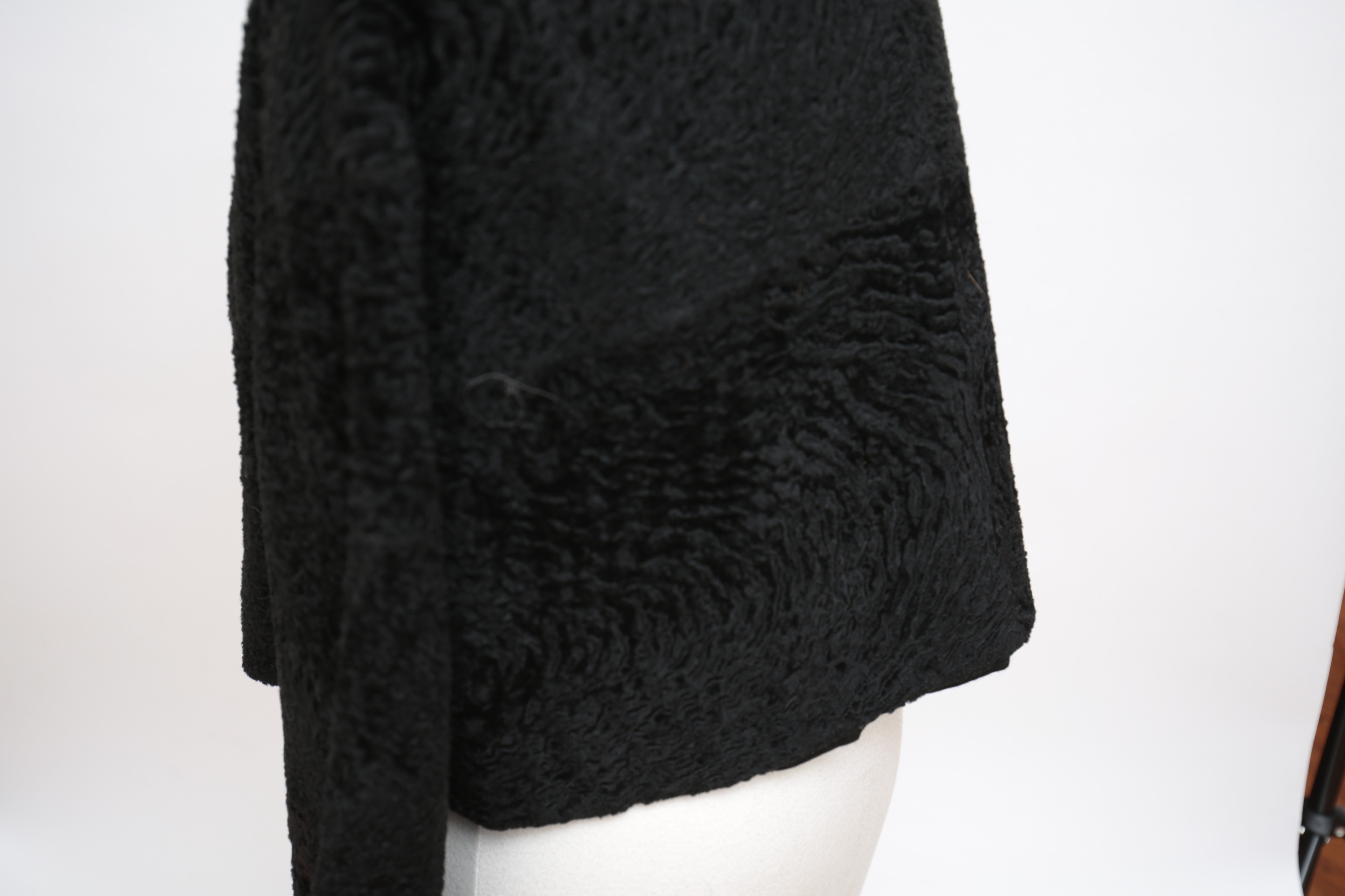 Vintage Saks Fifth Avenue Black Broadtail Lamb Fur Jacket with Mink Fur Collar