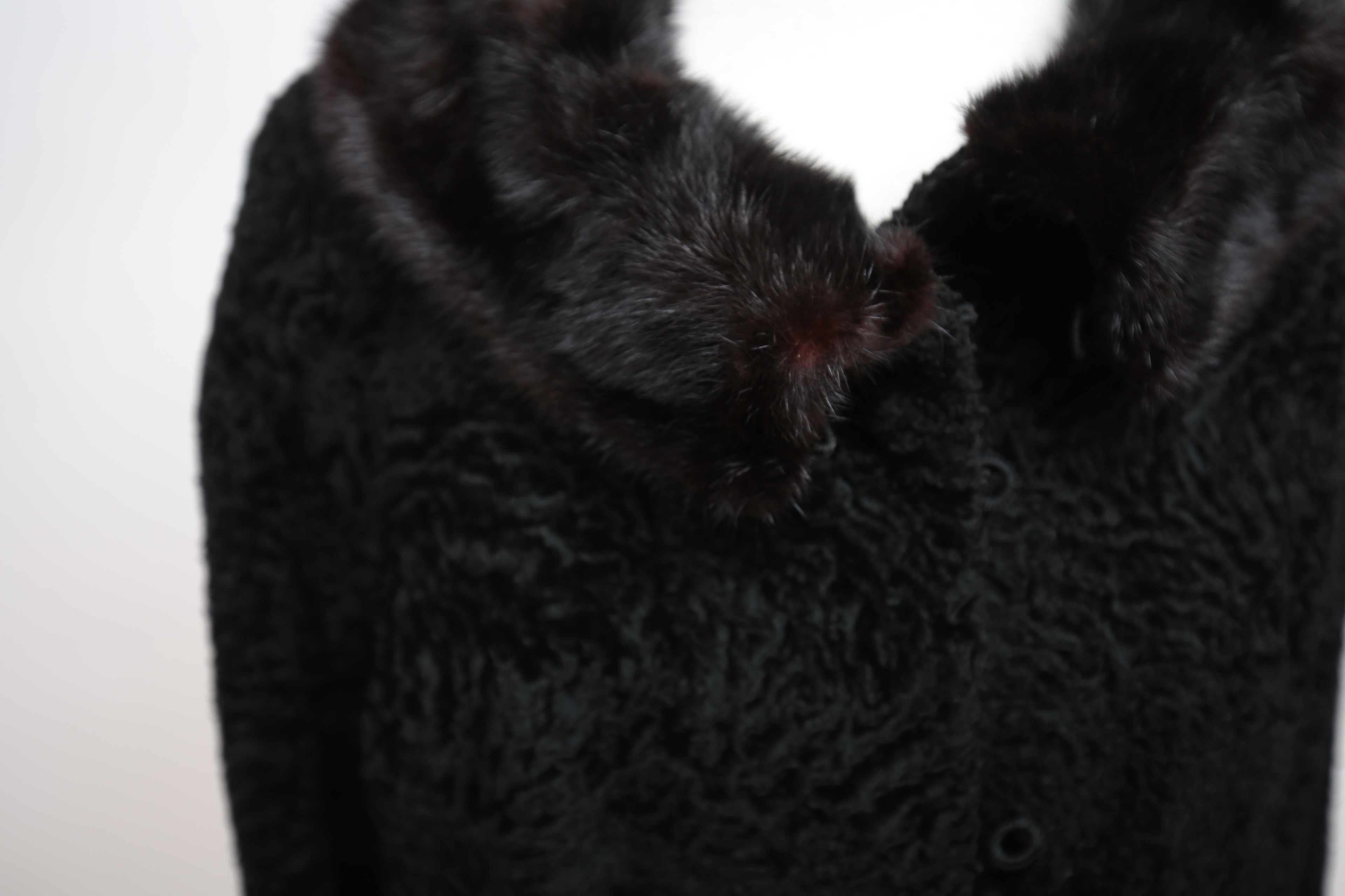 Vintage Saks Fifth Avenue Black Broadtail Lamb Fur Jacket with Mink Fur Collar