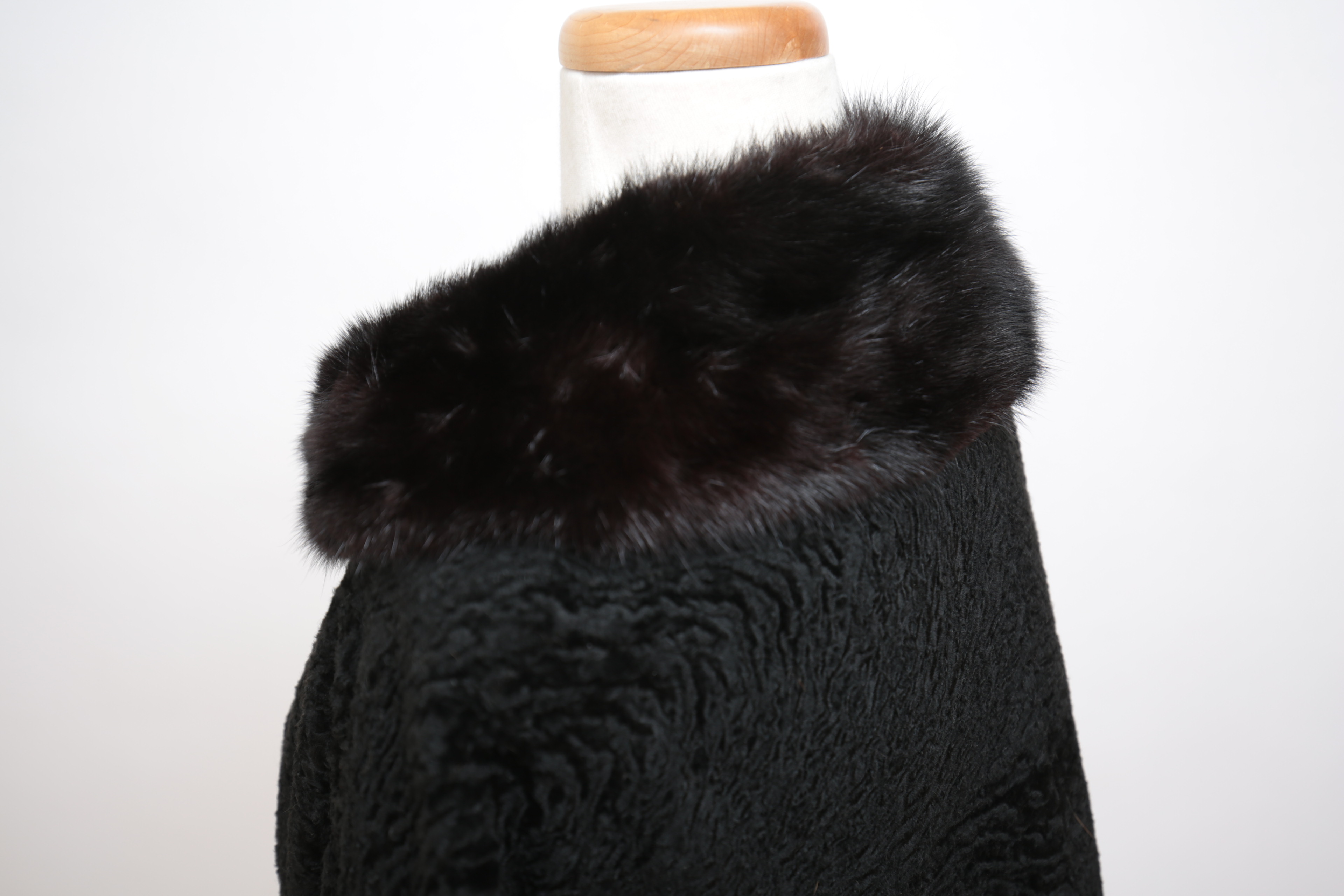 Vintage Saks Fifth Avenue Black Broadtail Lamb Fur Jacket with Mink Fur Collar