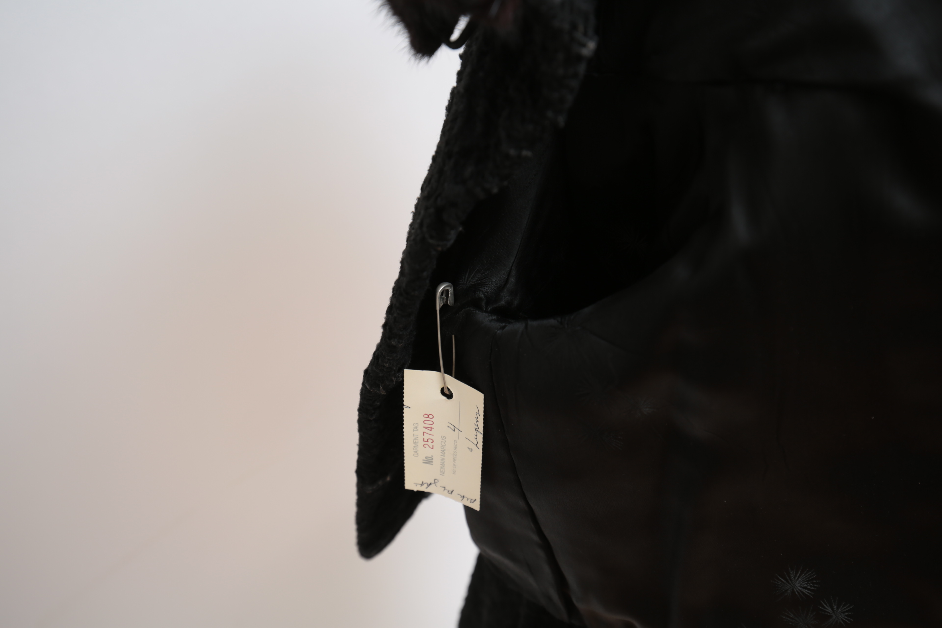 Vintage Saks Fifth Avenue Black Broadtail Lamb Fur Jacket with Mink Fur Collar