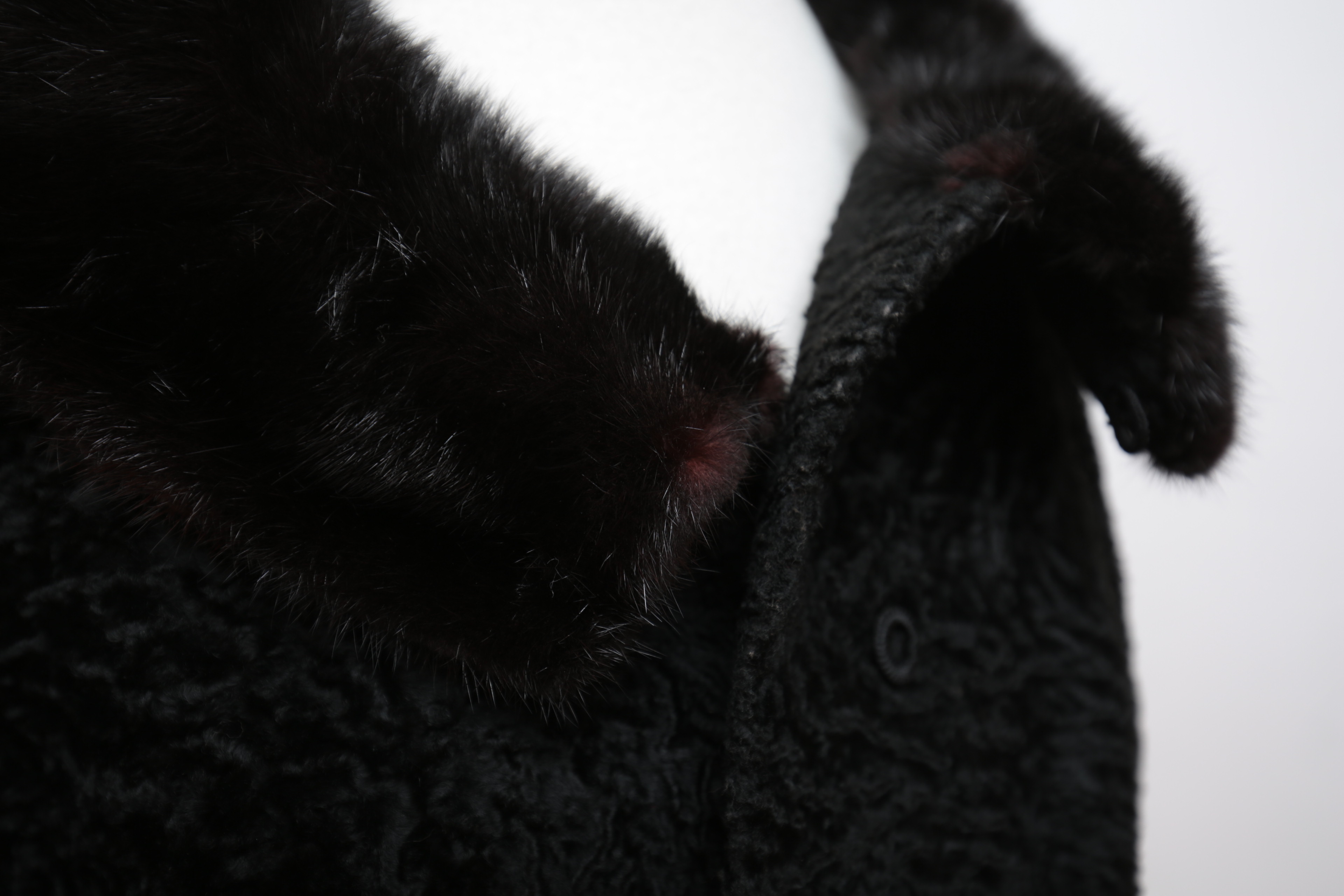 Vintage Saks Fifth Avenue Black Broadtail Lamb Fur Jacket with Mink Fur Collar