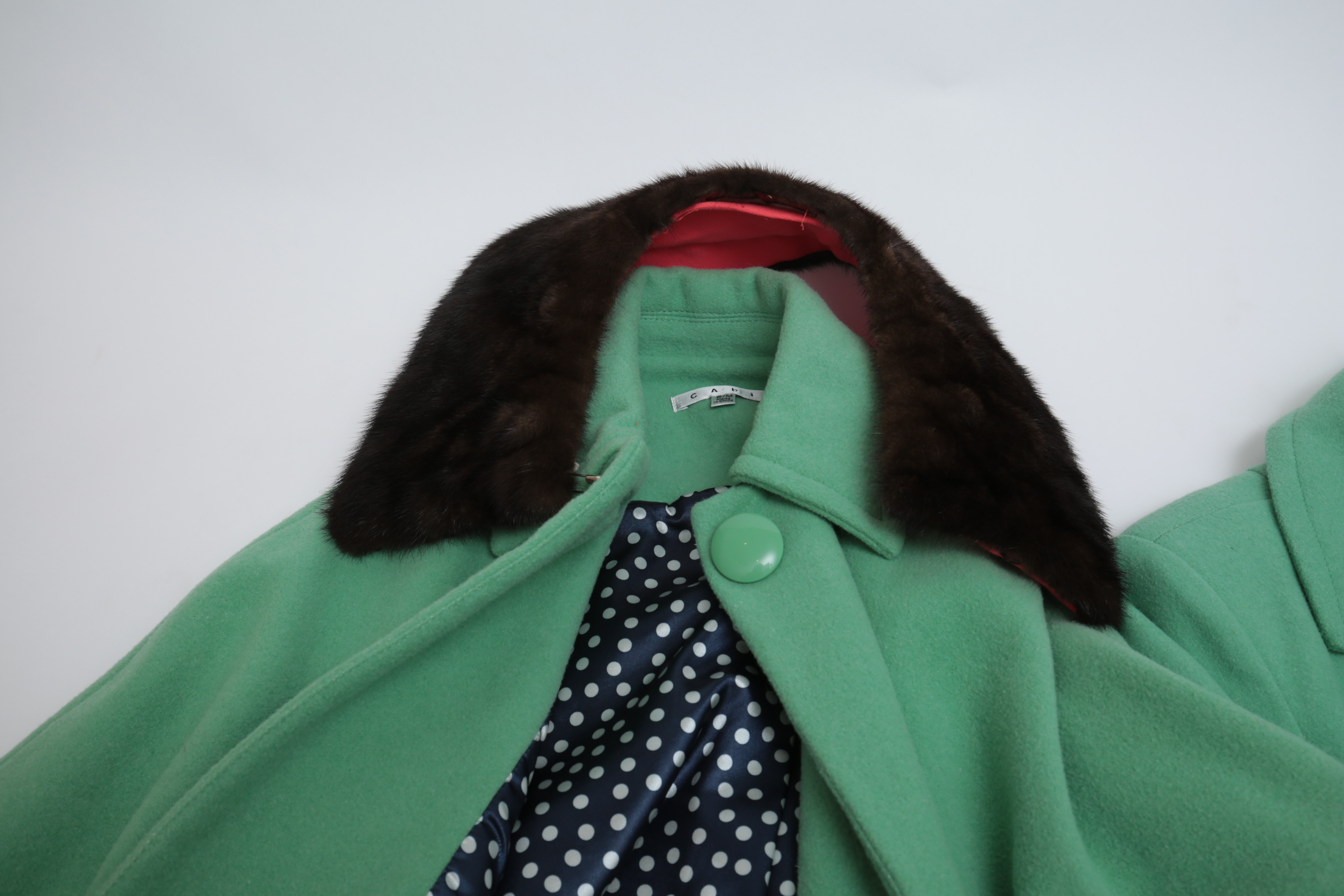 Pair of Vintage Cabi Green Jacket and Capelet with Mink Fur Collar
