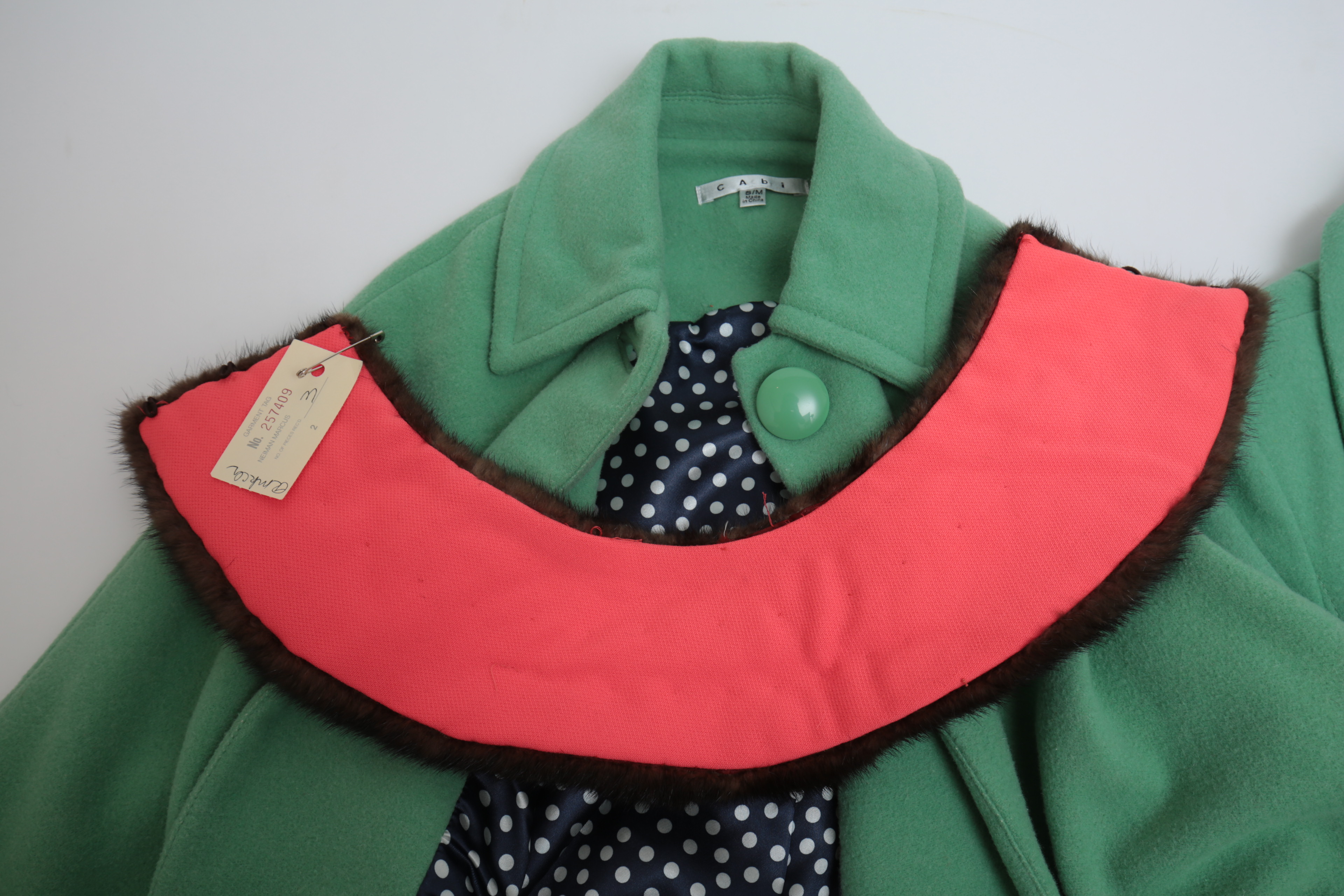 Pair of Vintage Cabi Green Jacket and Capelet with Mink Fur Collar