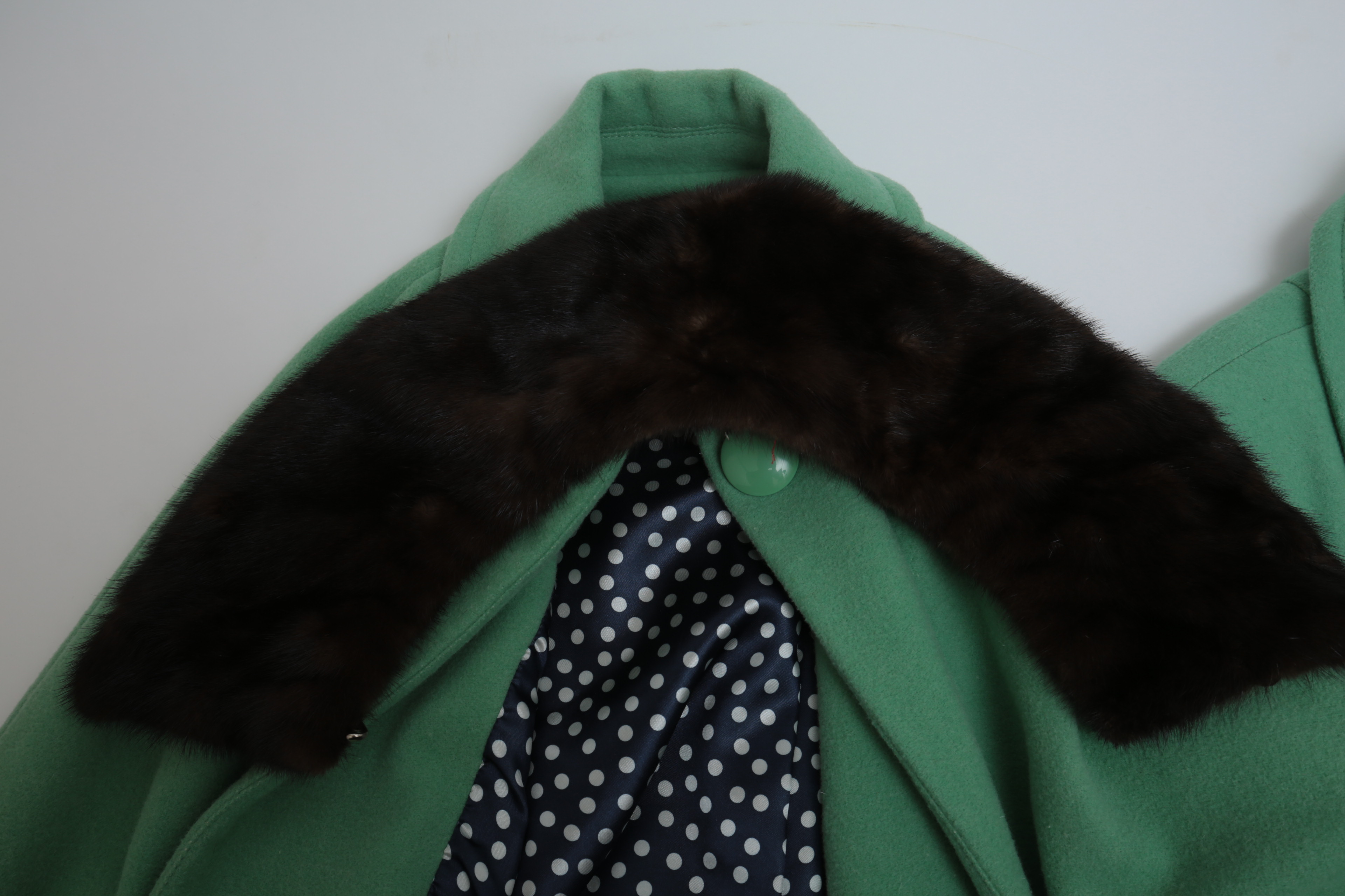 Pair of Vintage Cabi Green Jacket and Capelet with Mink Fur Collar