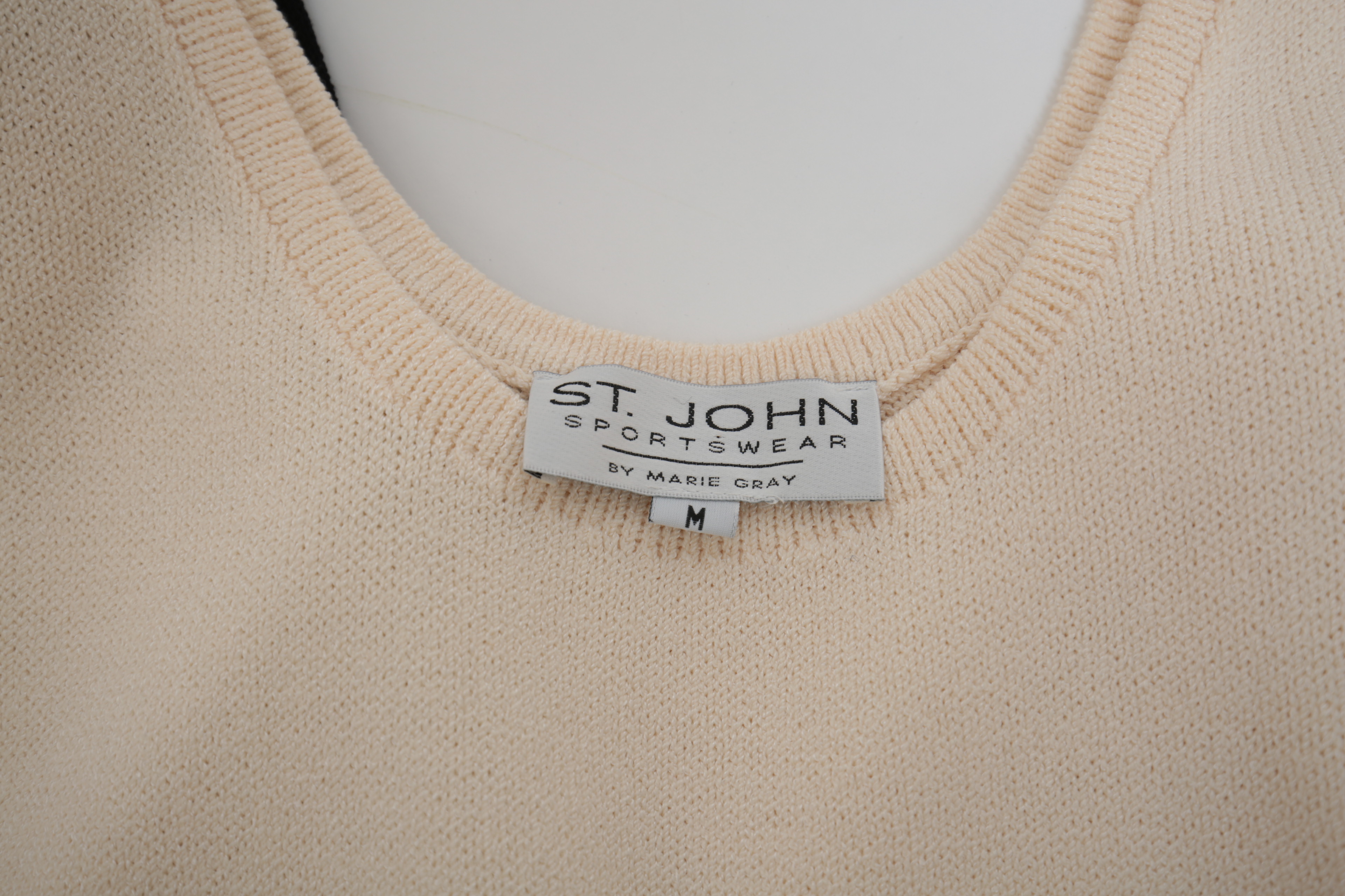 St. John Knitwear Set in Cream with Black Knit Trousers