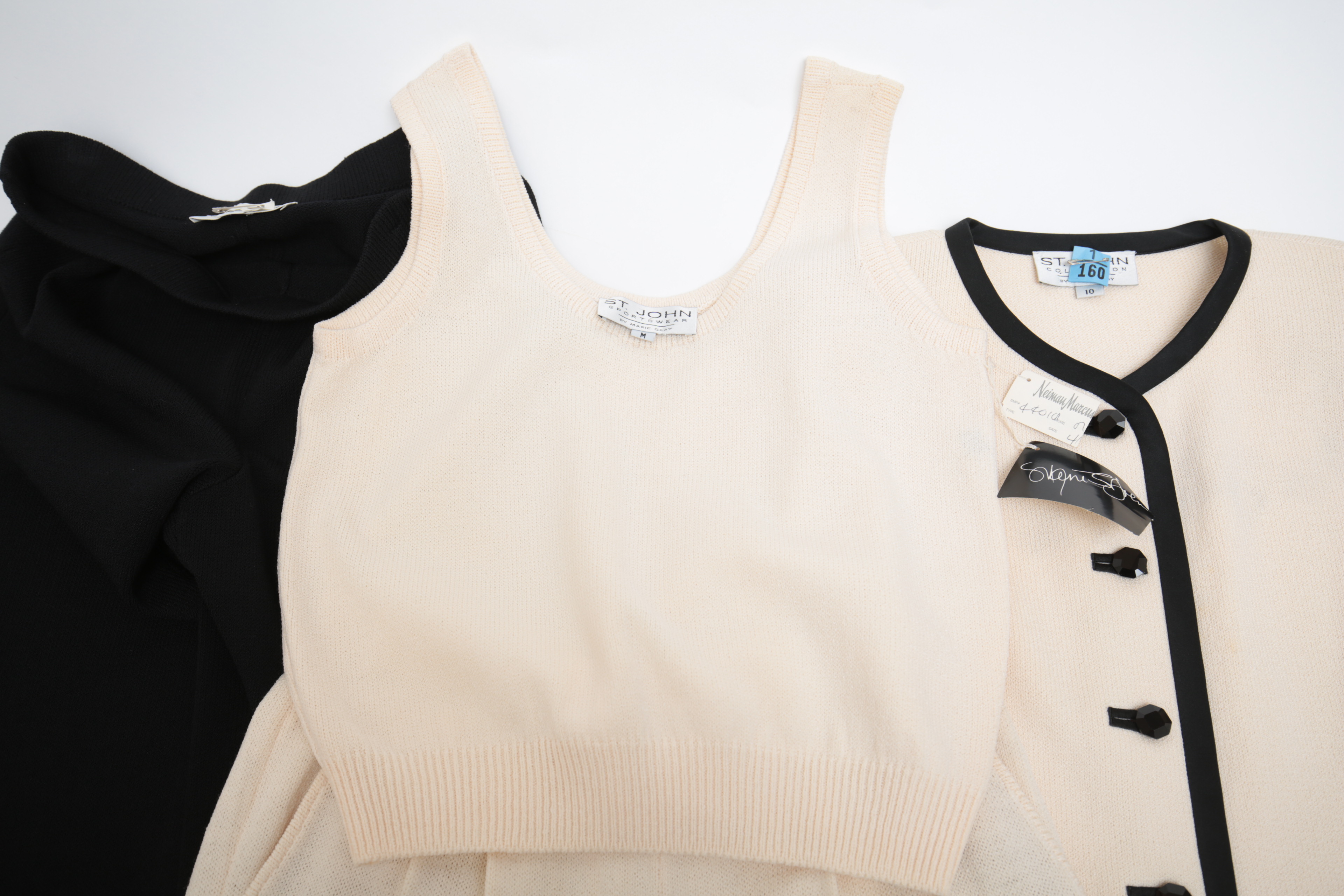 St. John Knitwear Set in Cream with Black Knit Trousers