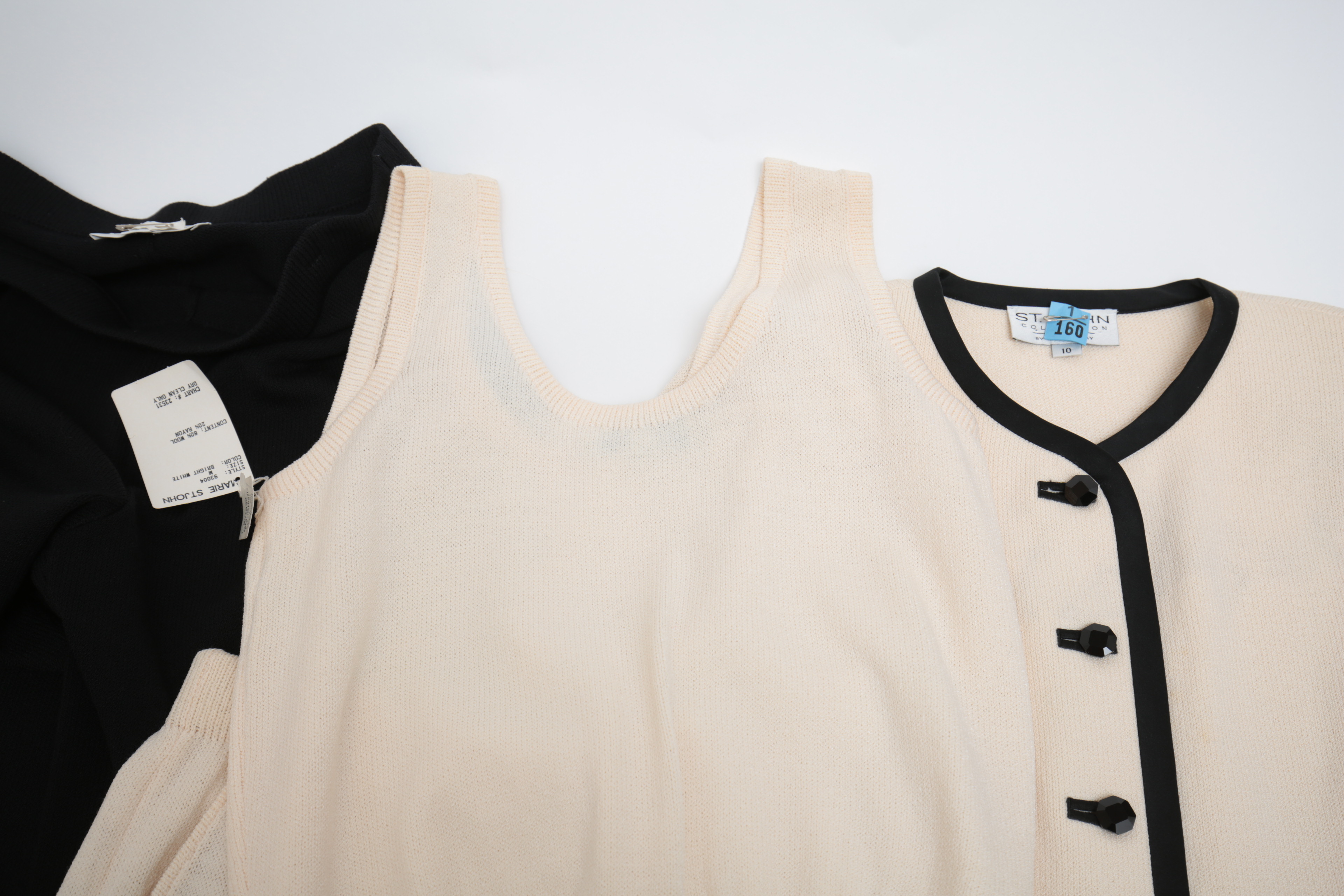 St. John Knitwear Set in Cream with Black Knit Trousers