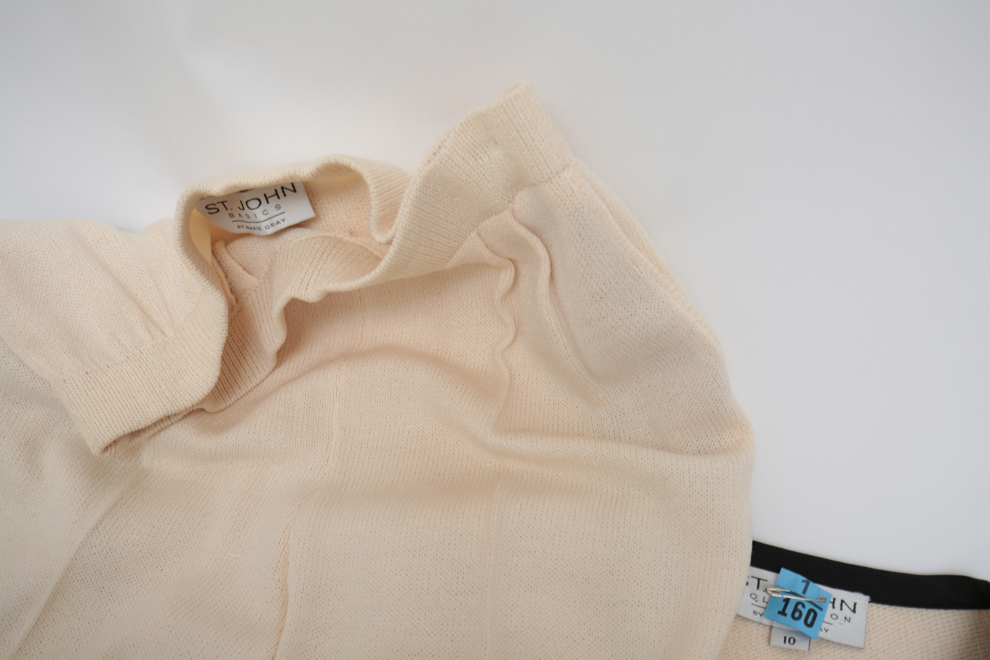 St. John Knitwear Set in Cream with Black Knit Trousers