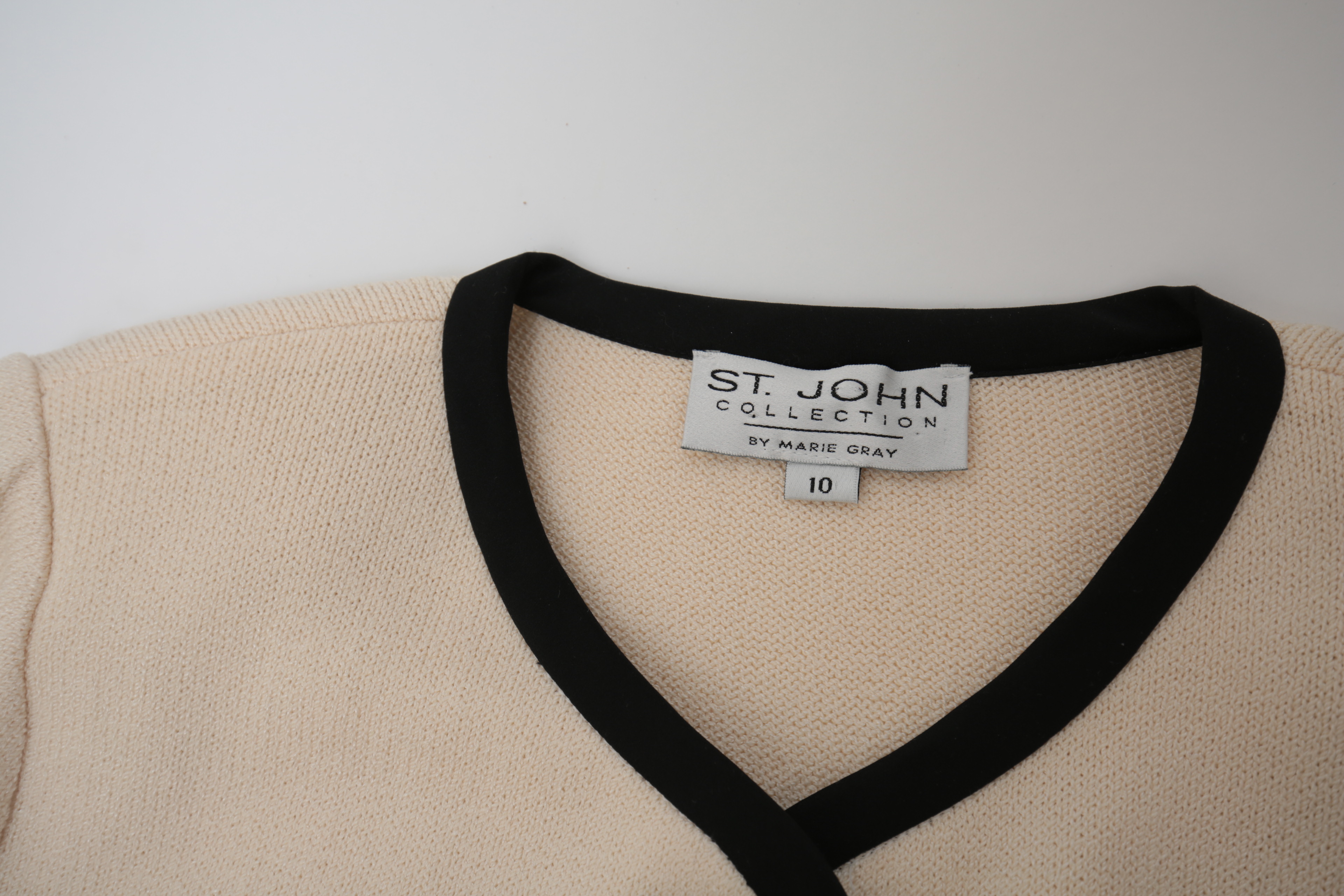 St. John Knitwear Set in Cream with Black Knit Trousers