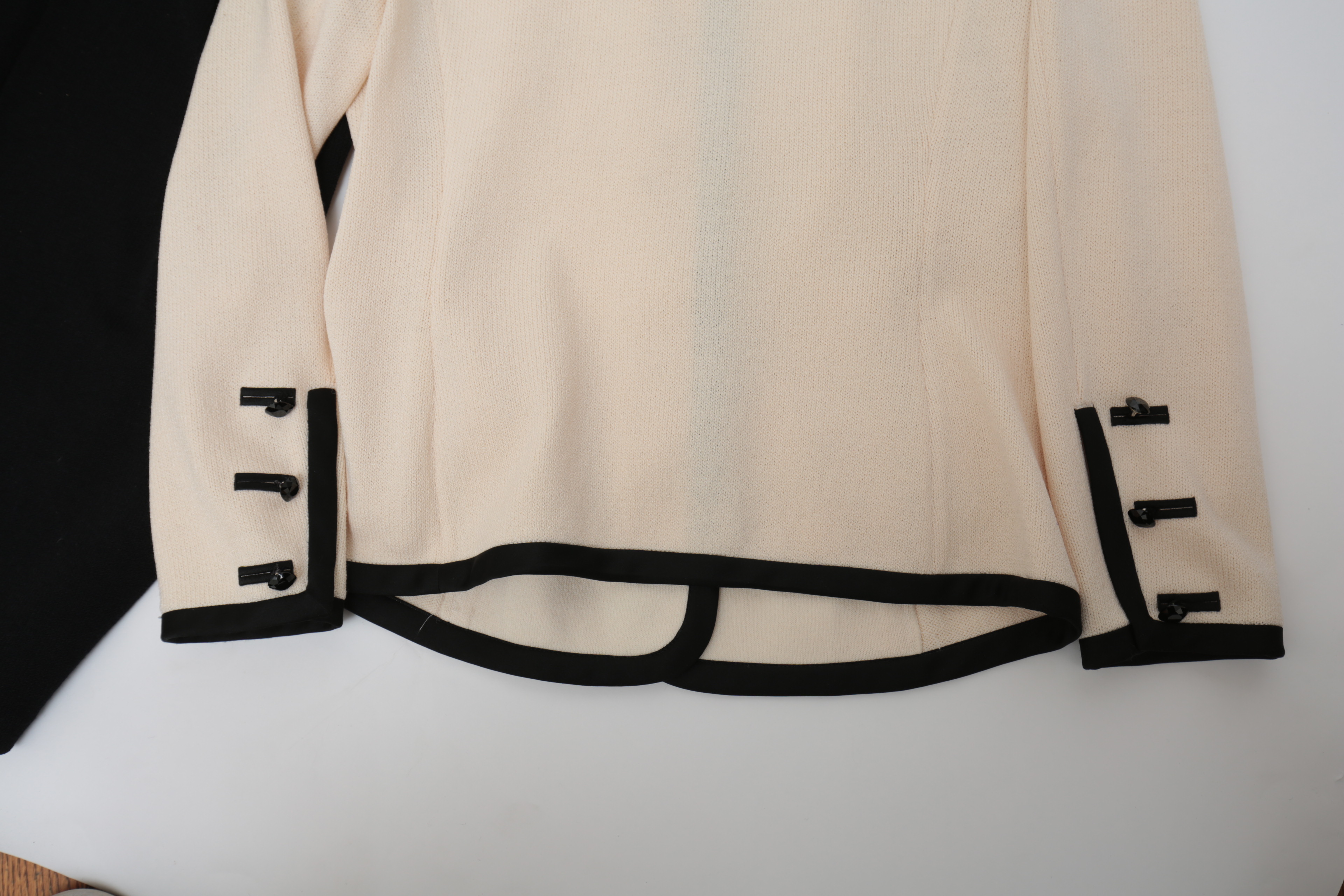 St. John Knitwear Set in Cream with Black Knit Trousers