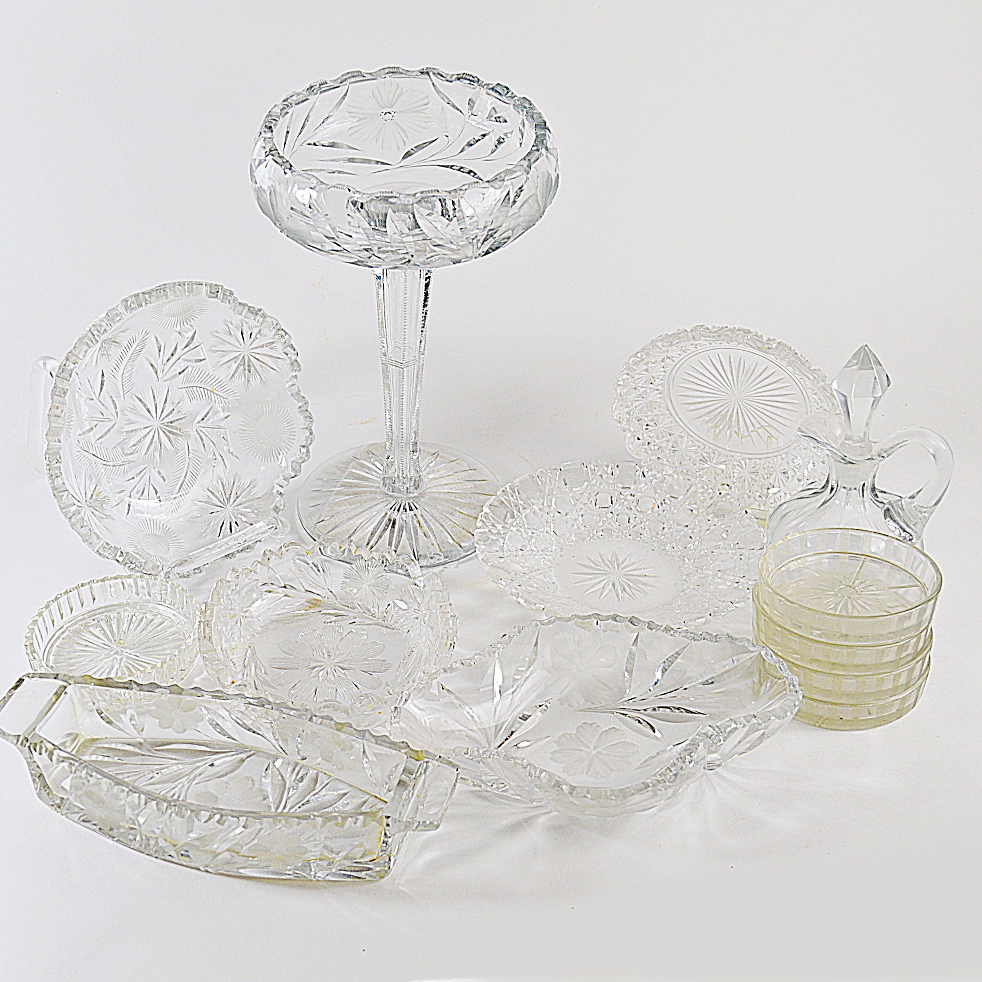 Vintage Cut Glass Serve Ware with Marked Compote