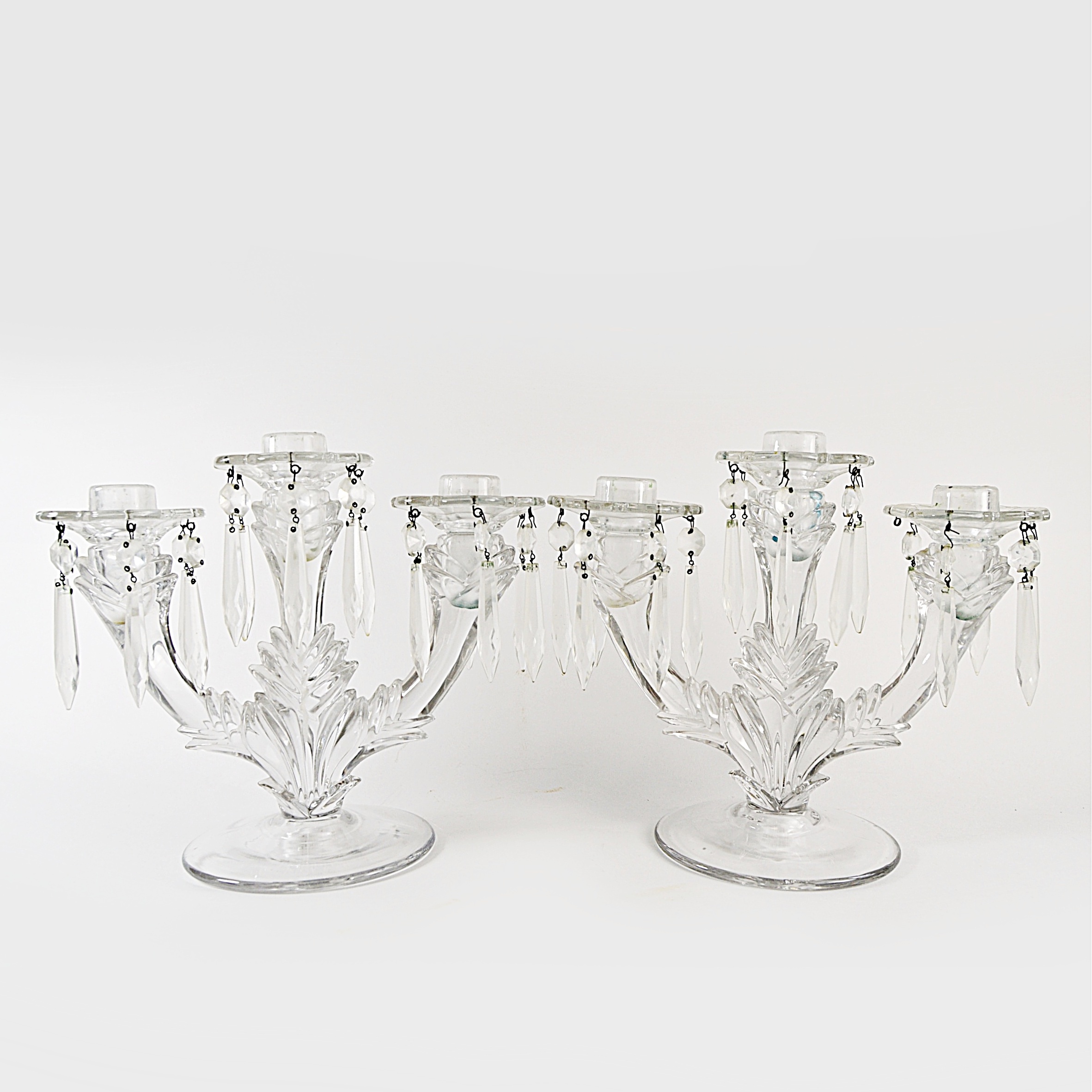 Vintage Pair of Crystal Girandoles with Prisms