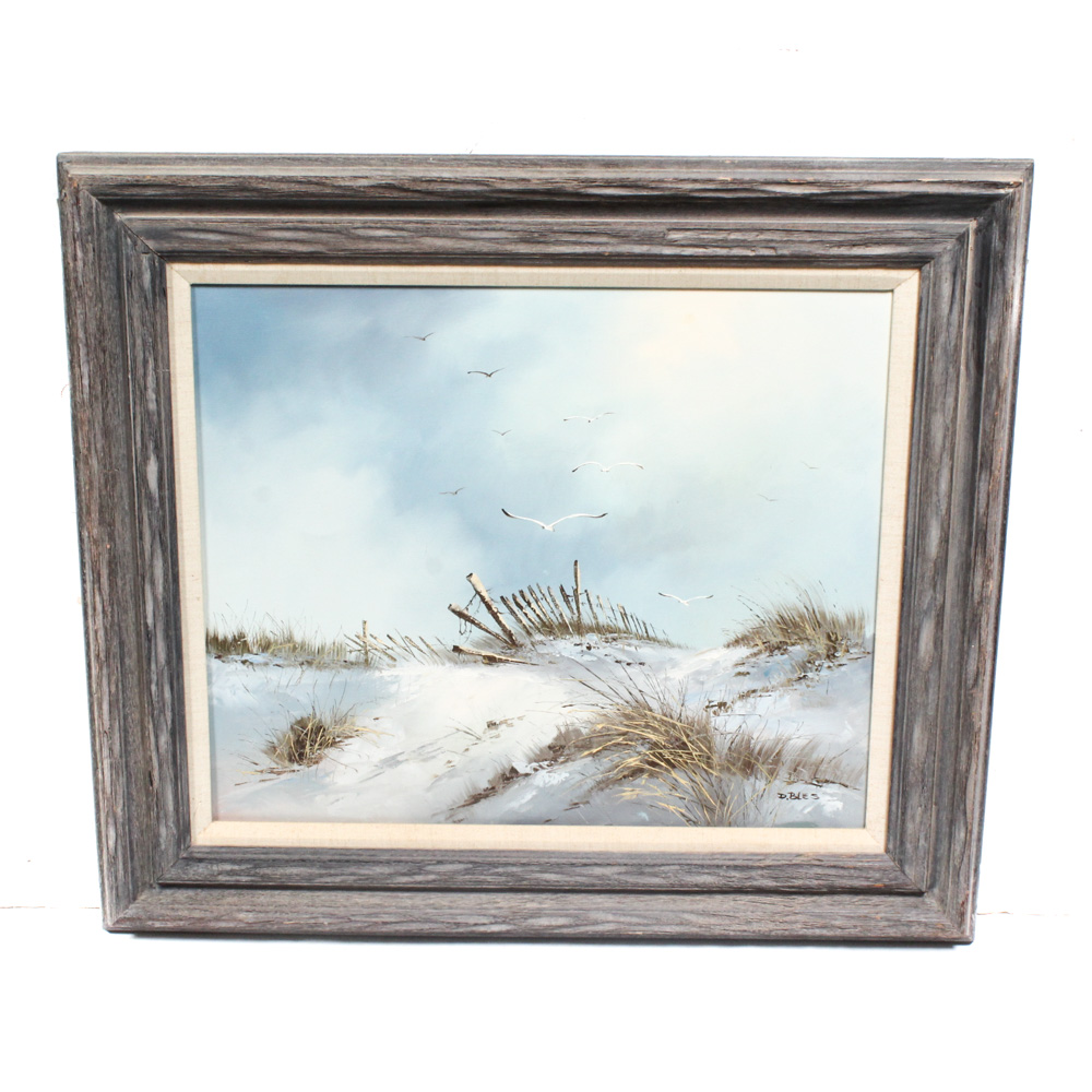 Original M. Charles Oil on Canvas Beach Painting`