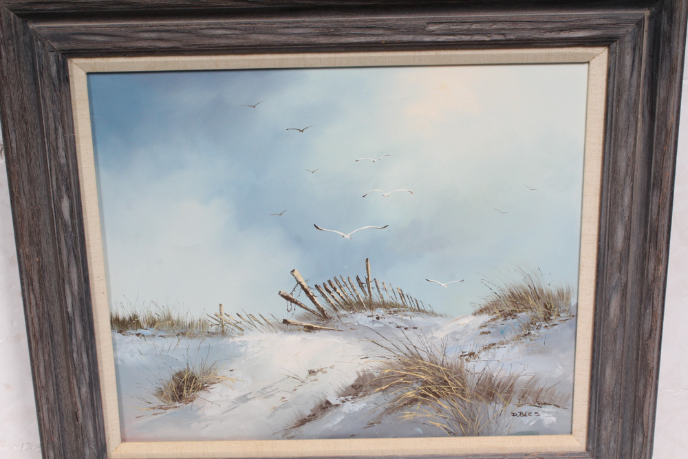 Original M. Charles Oil on Canvas Beach Painting`