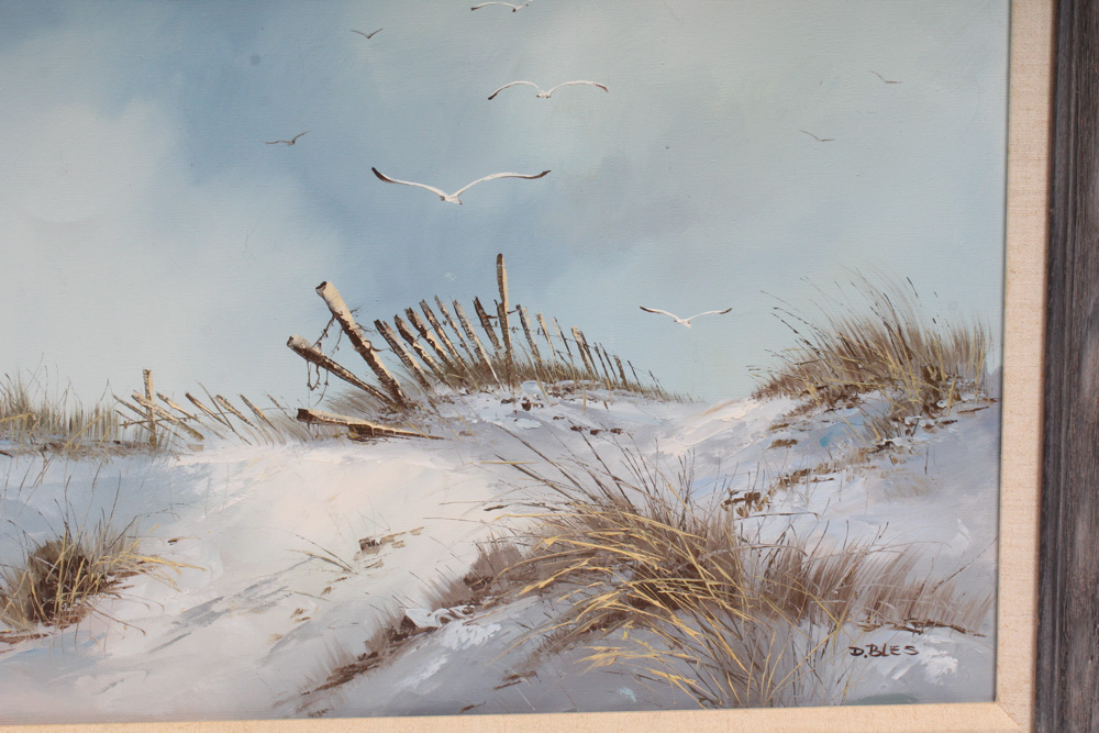 Original M. Charles Oil on Canvas Beach Painting`