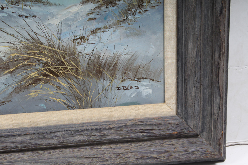 Original M. Charles Oil on Canvas Beach Painting`