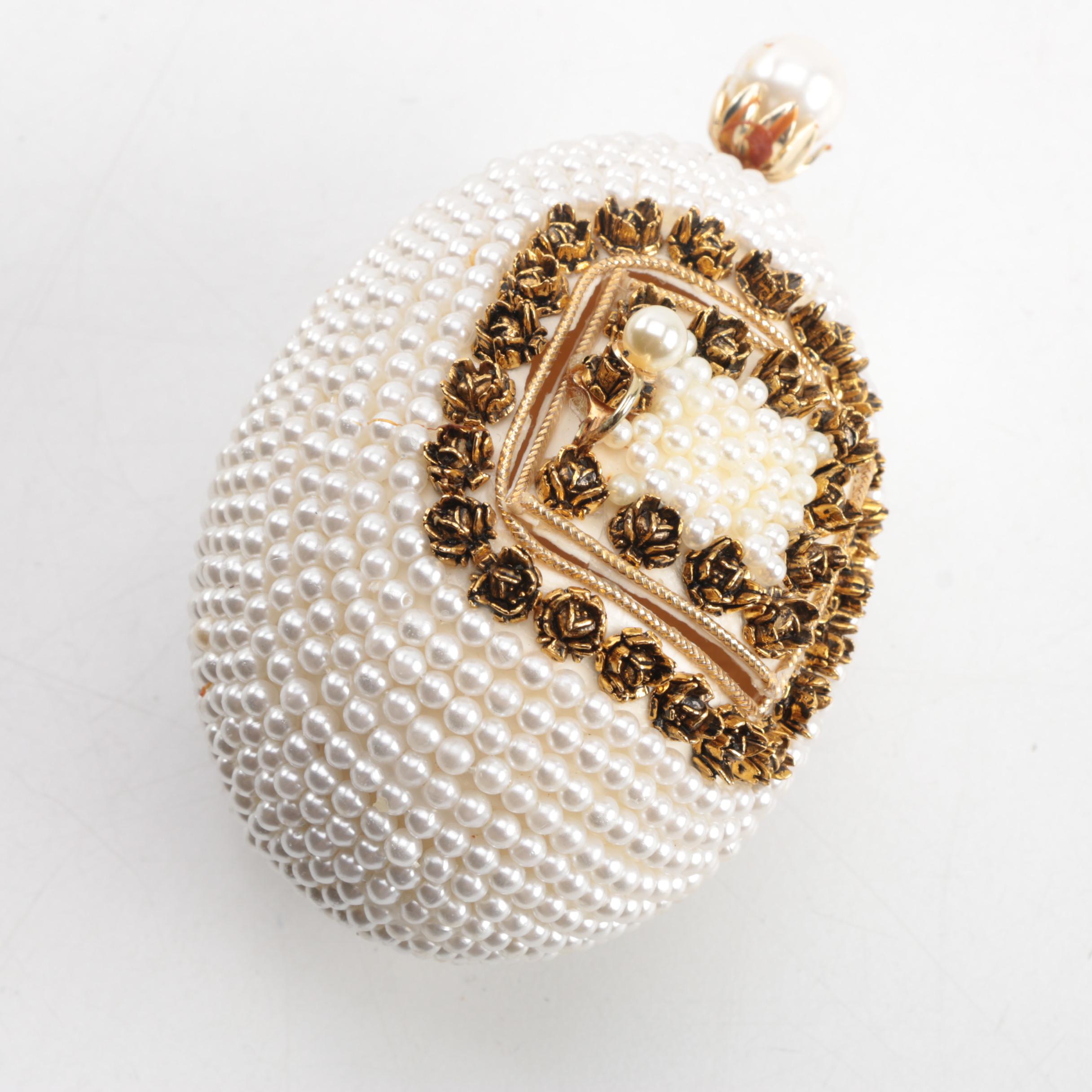 Faux Pearl Decorated Egg with Hinged Door