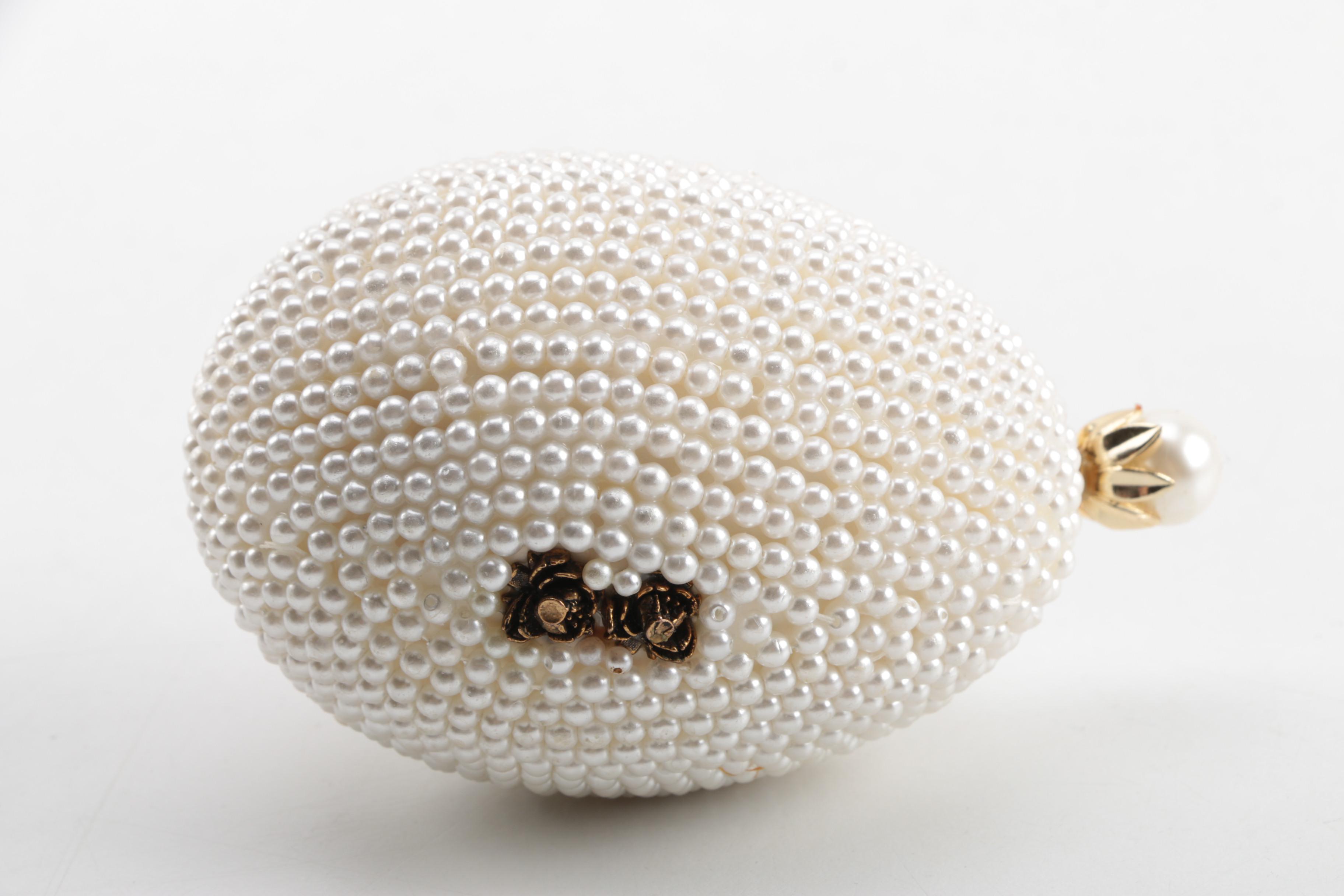 Faux Pearl Decorated Egg with Hinged Door