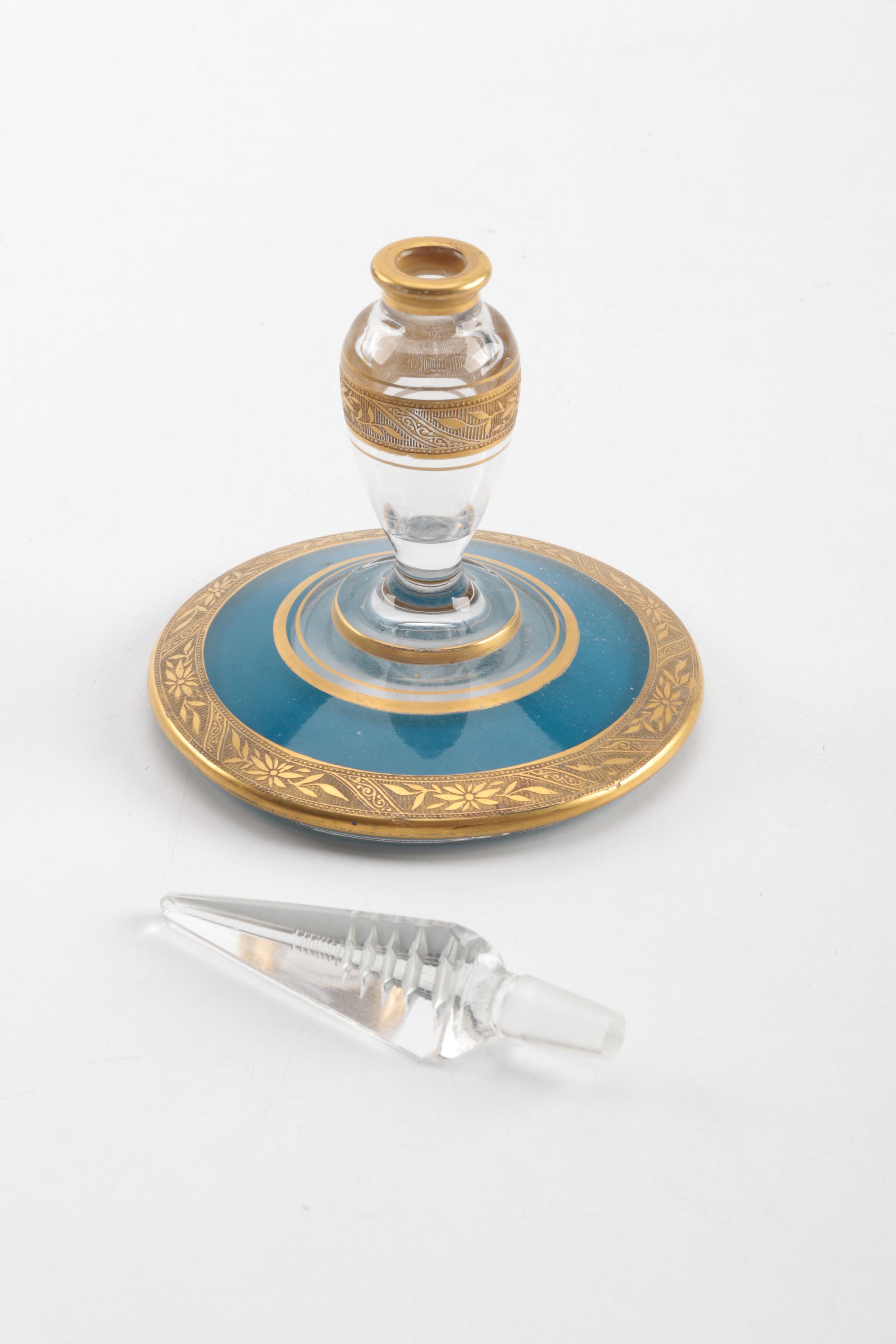 Pair of Vintage Gilt Overlay Glass Perfume Bottles