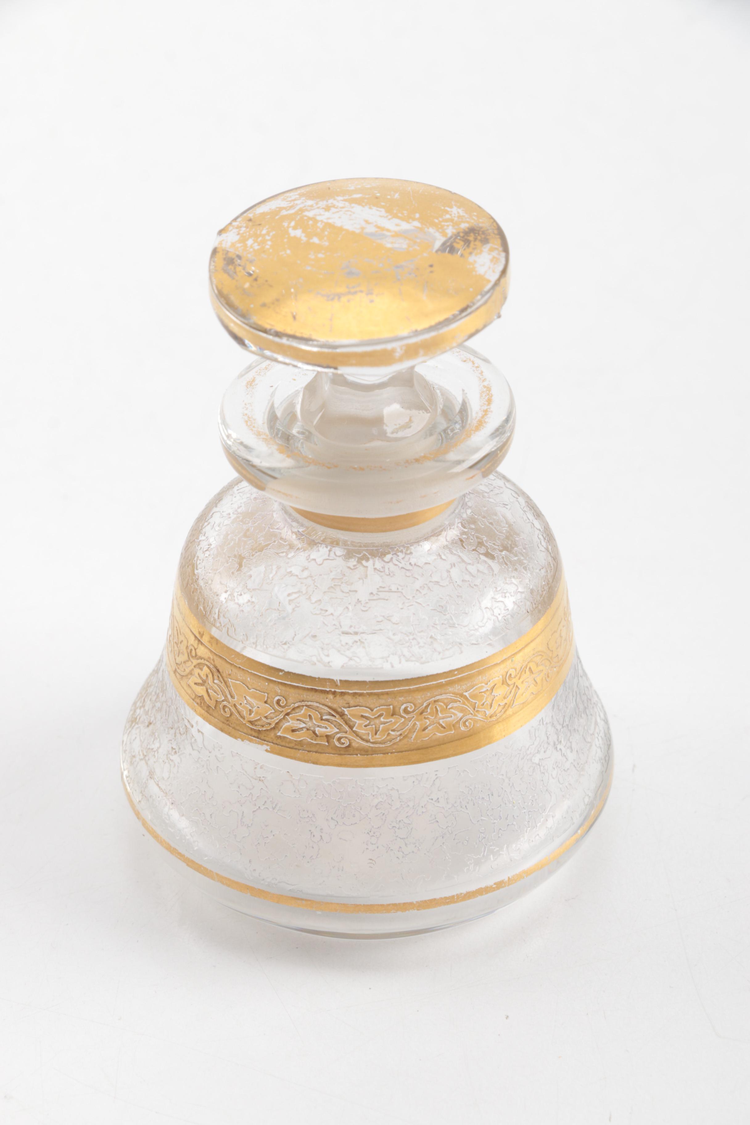 Pair of Vintage Gilt Overlay Glass Perfume Bottles