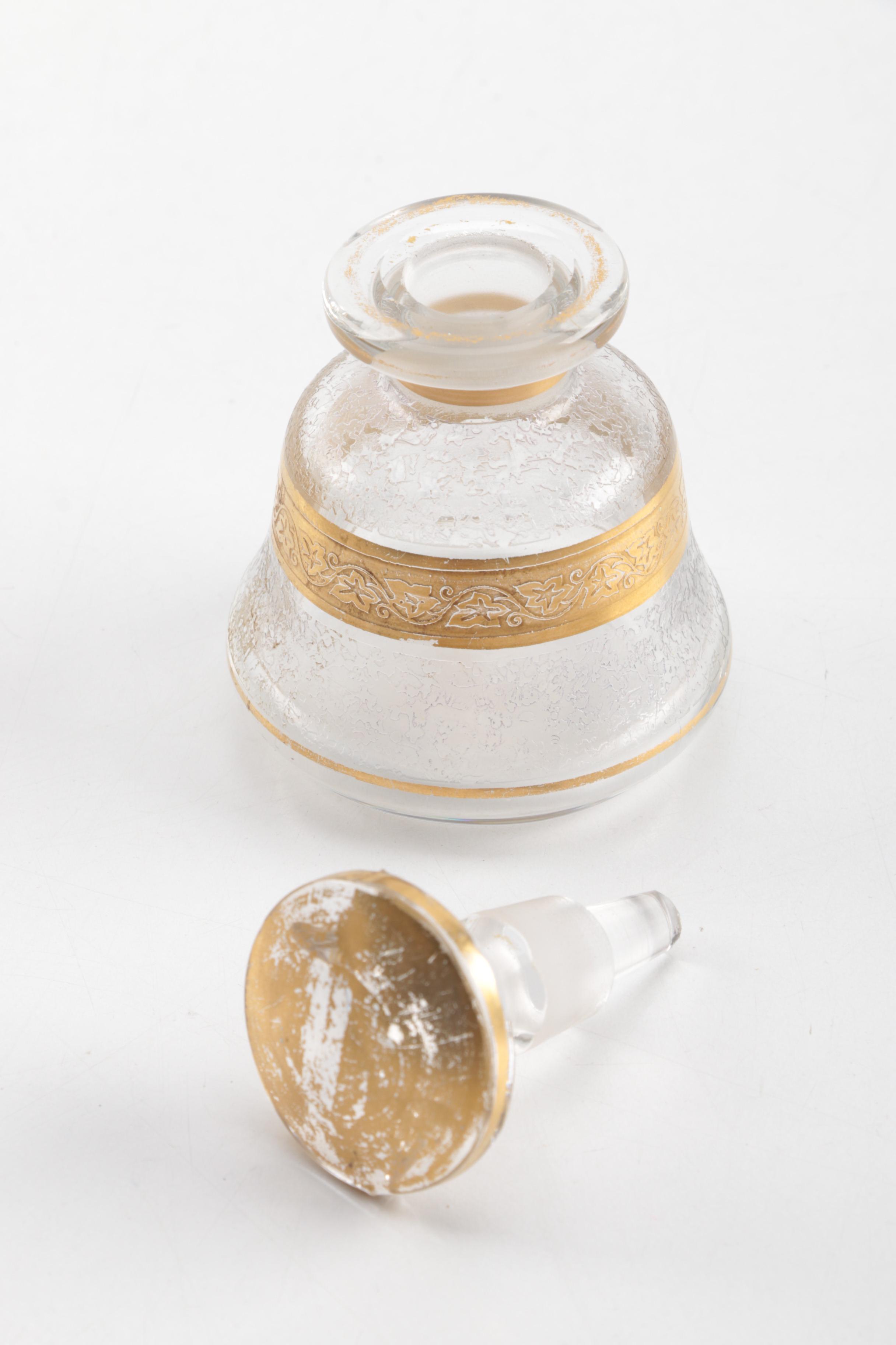 Pair of Vintage Gilt Overlay Glass Perfume Bottles