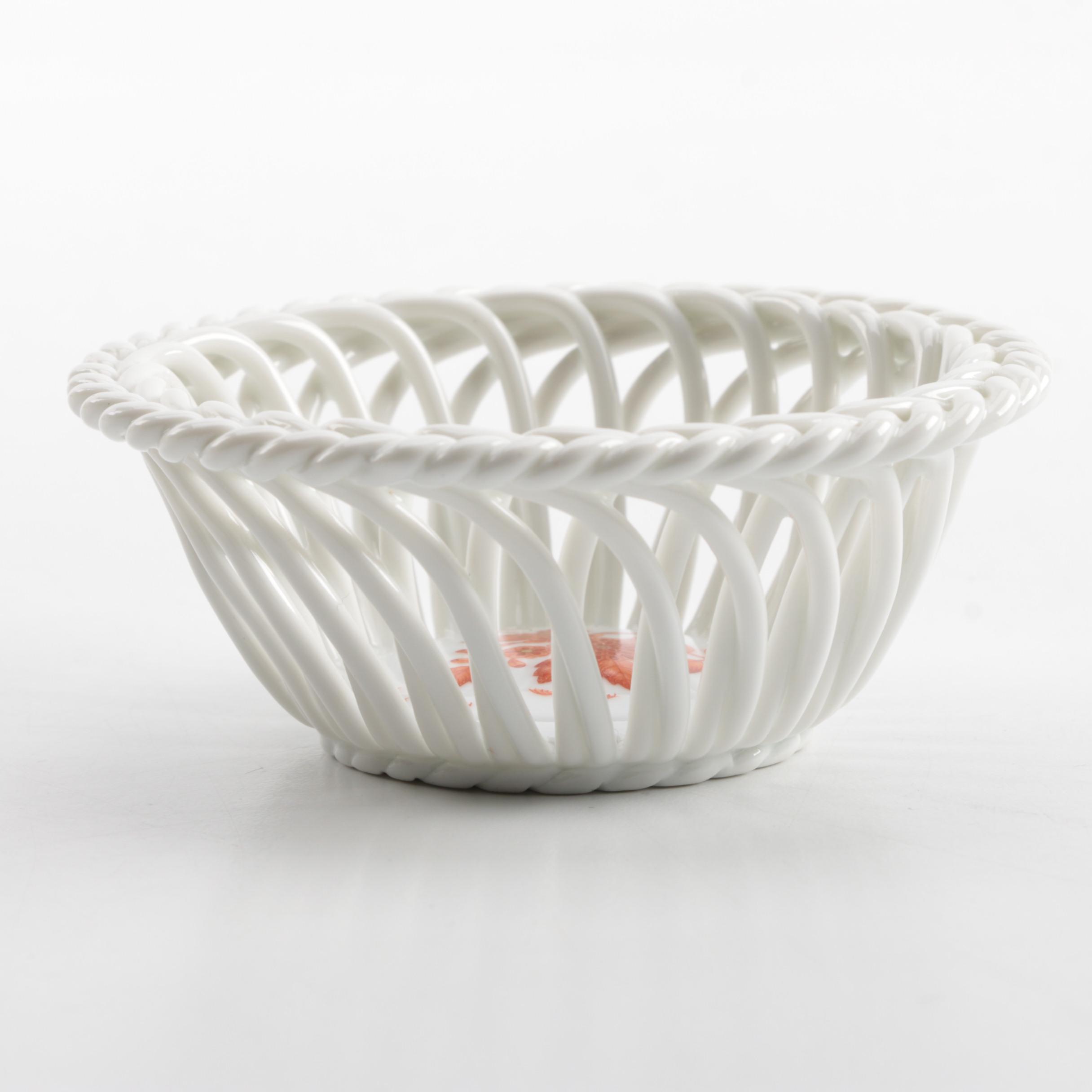 Herend Hungary Porcelain "Chinese Bouquet Rust" Open Weave Basket