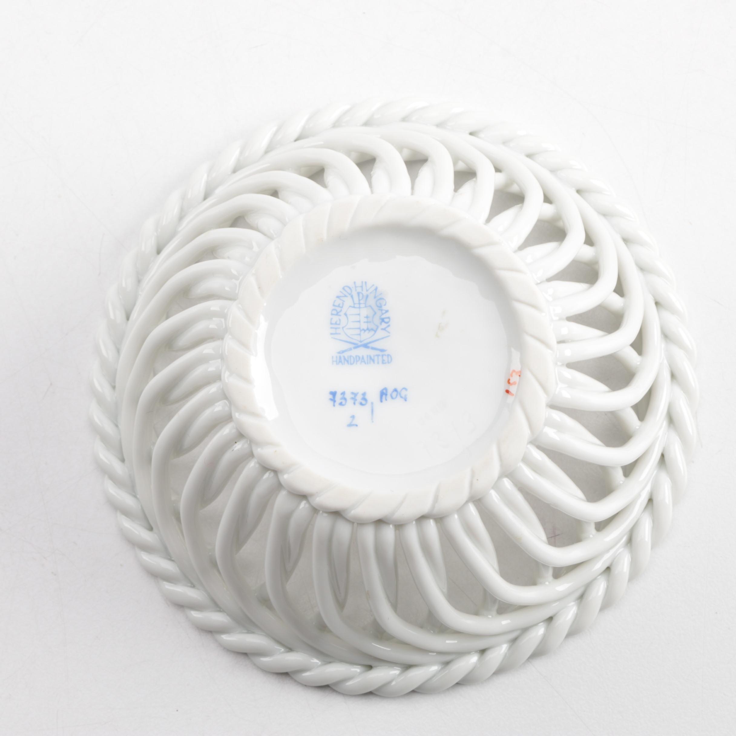 Herend Hungary Porcelain "Chinese Bouquet Rust" Open Weave Basket