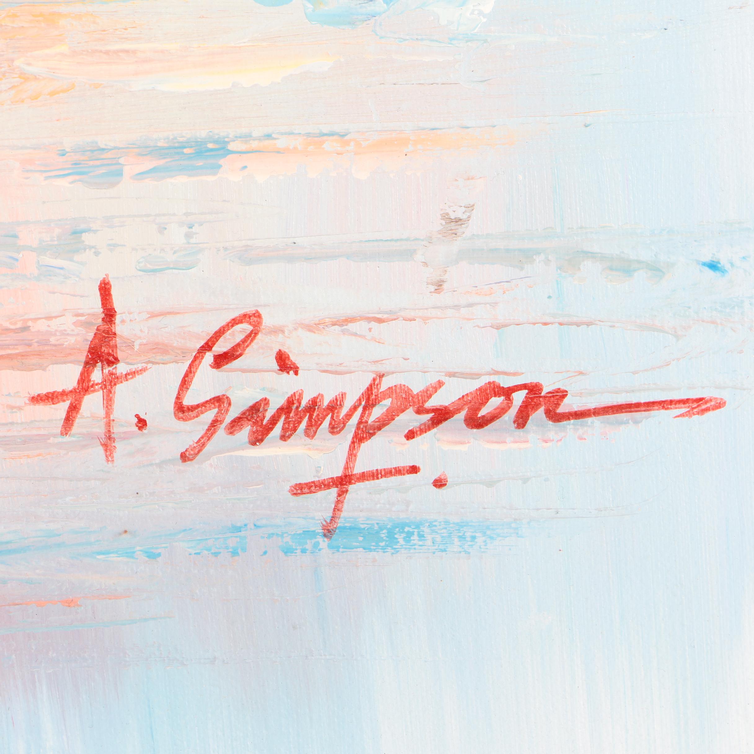 A. Simpson Oil Painting of Harbor Scene