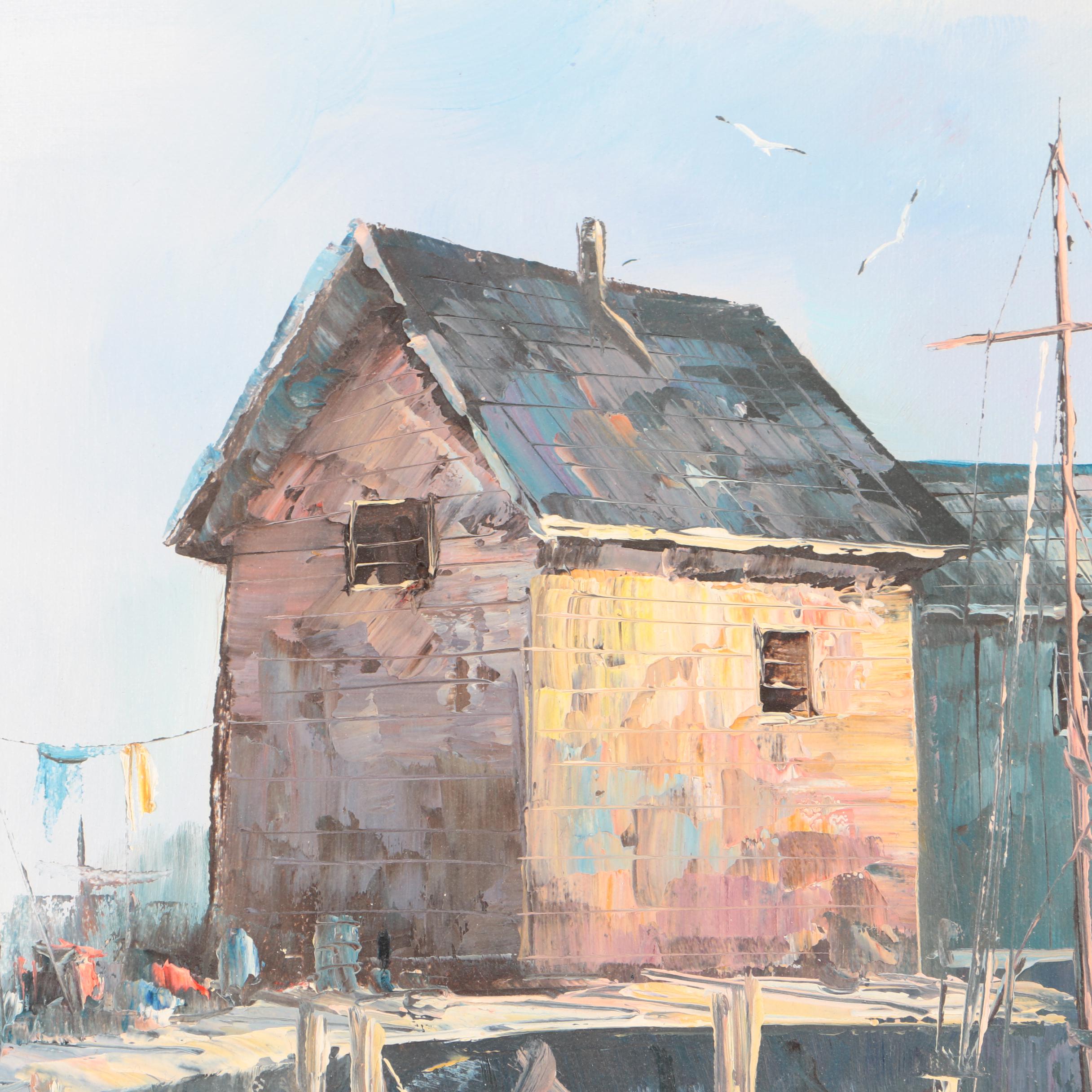 A. Simpson Oil Painting of Harbor Scene