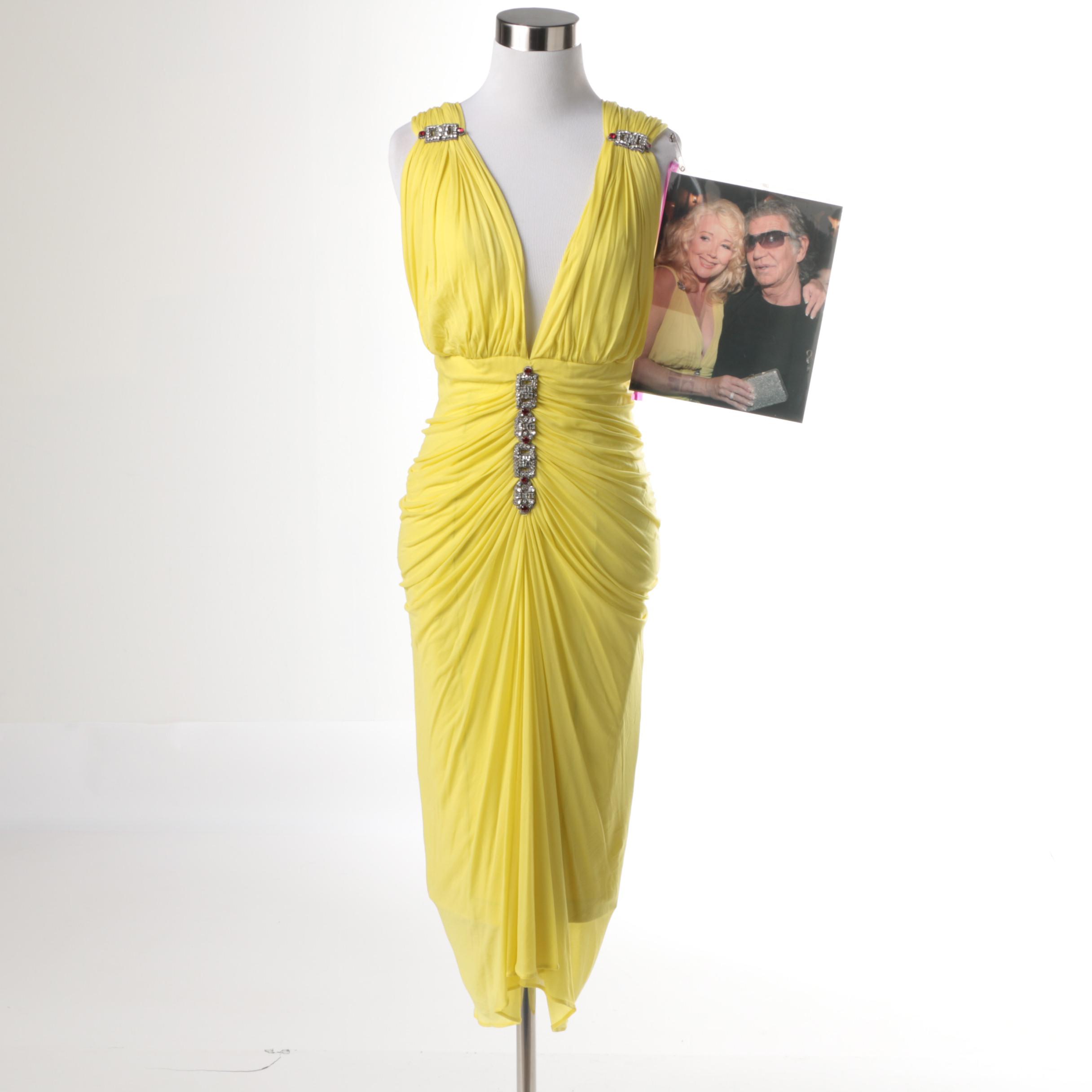 Roberto Cavalli Ruched Cocktail Dress with Rhinestones