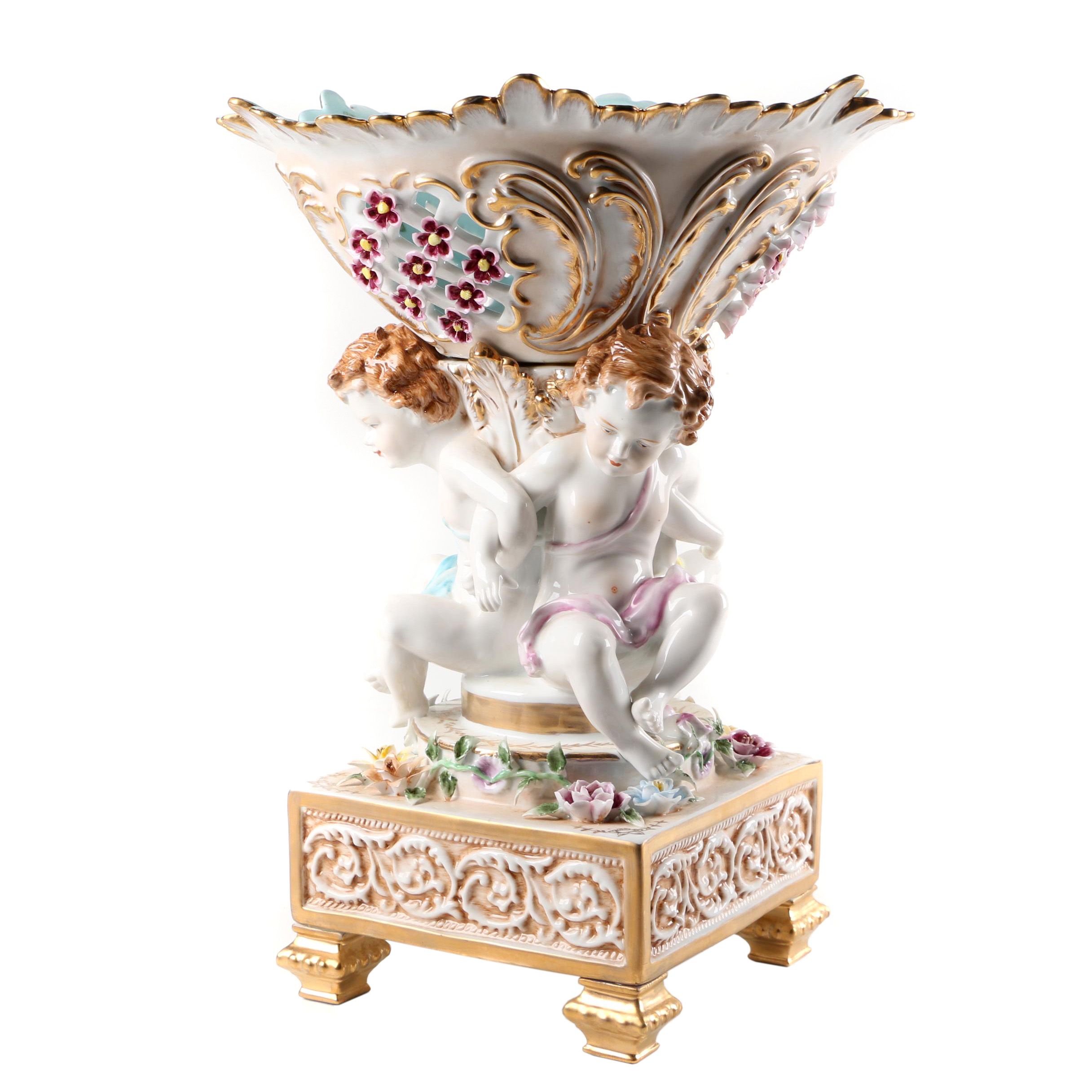 Antique Richard Klemm Dresden Porcelain Cherub Centerpiece Bowl