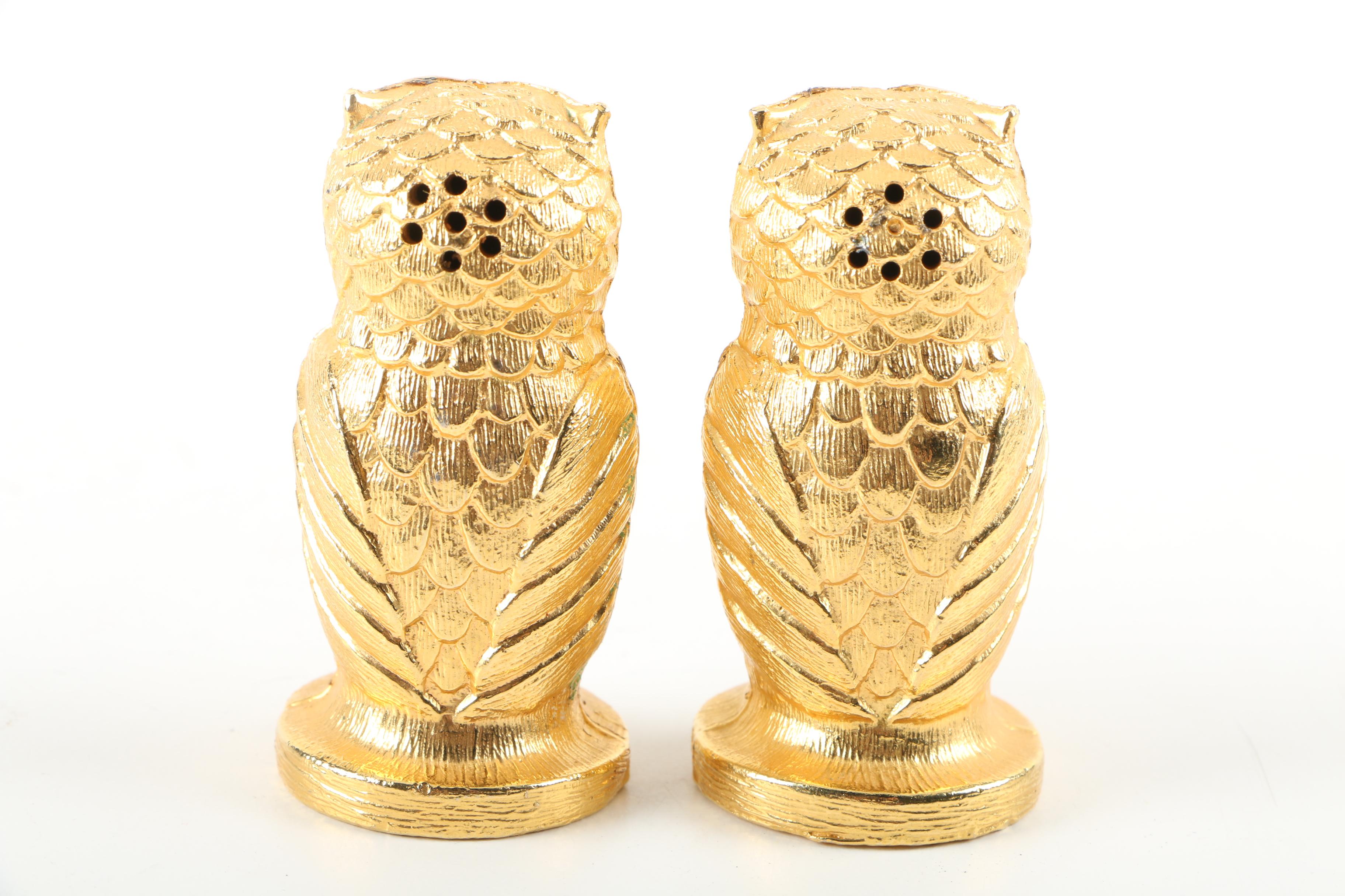 Gold Tone Owl Salt and Pepper Shakers