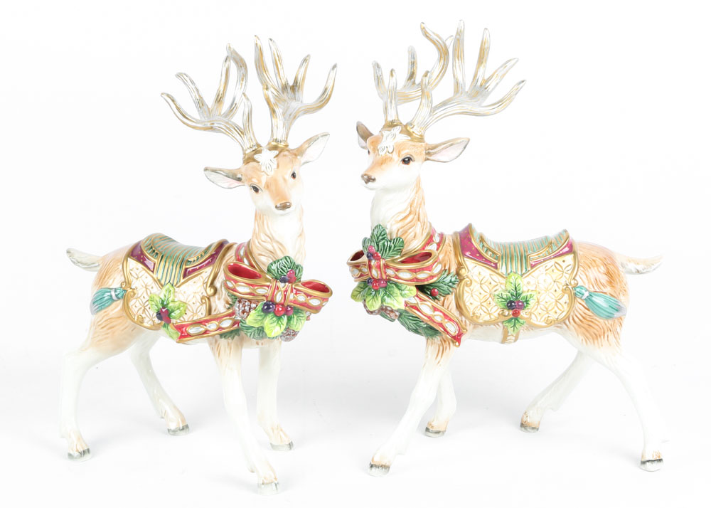 Fitz and Floyd "Florentine Christmas" White Stag Figurines