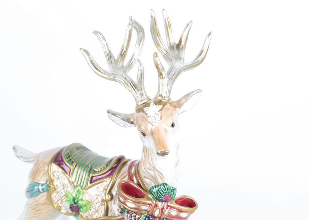 Fitz and Floyd "Florentine Christmas" White Stag Figurines