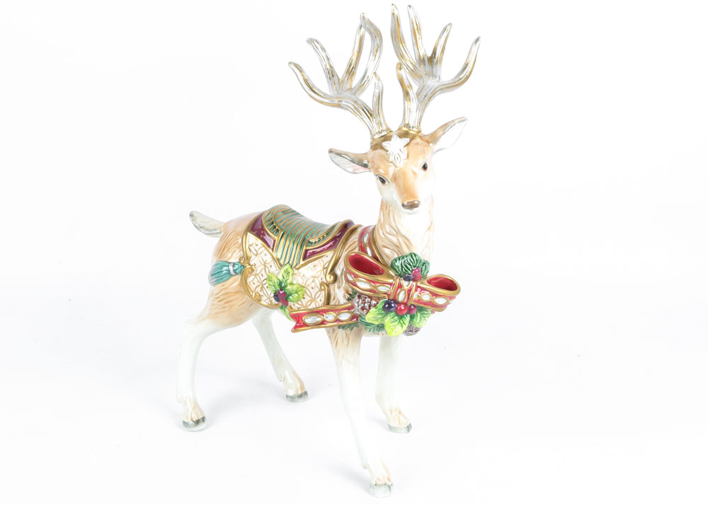 Fitz and Floyd "Florentine Christmas" White Stag Figurines