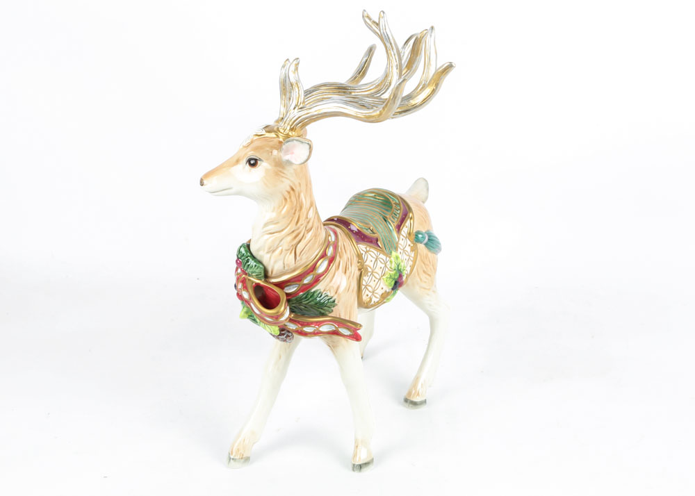 Fitz and Floyd "Florentine Christmas" White Stag Figurines