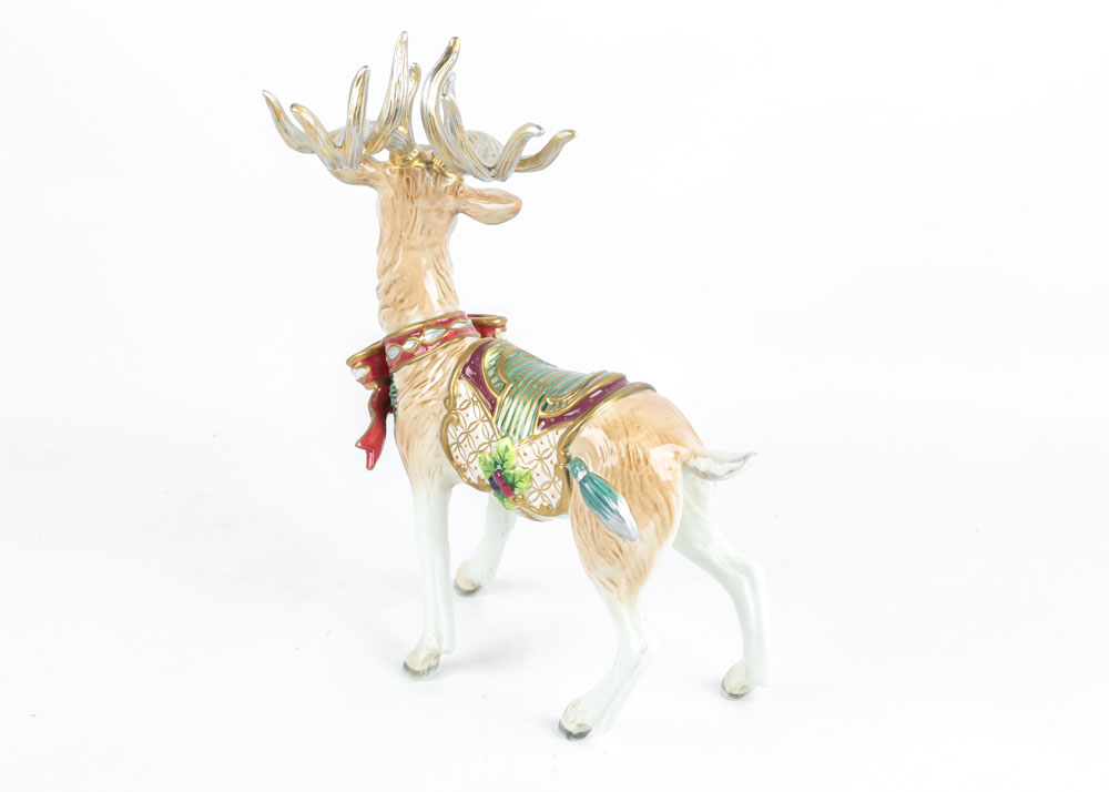 Fitz and Floyd "Florentine Christmas" White Stag Figurines