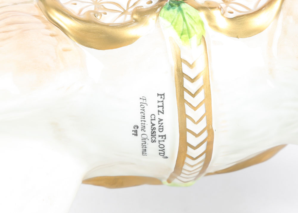 Fitz and Floyd "Florentine Christmas" White Stag Figurines