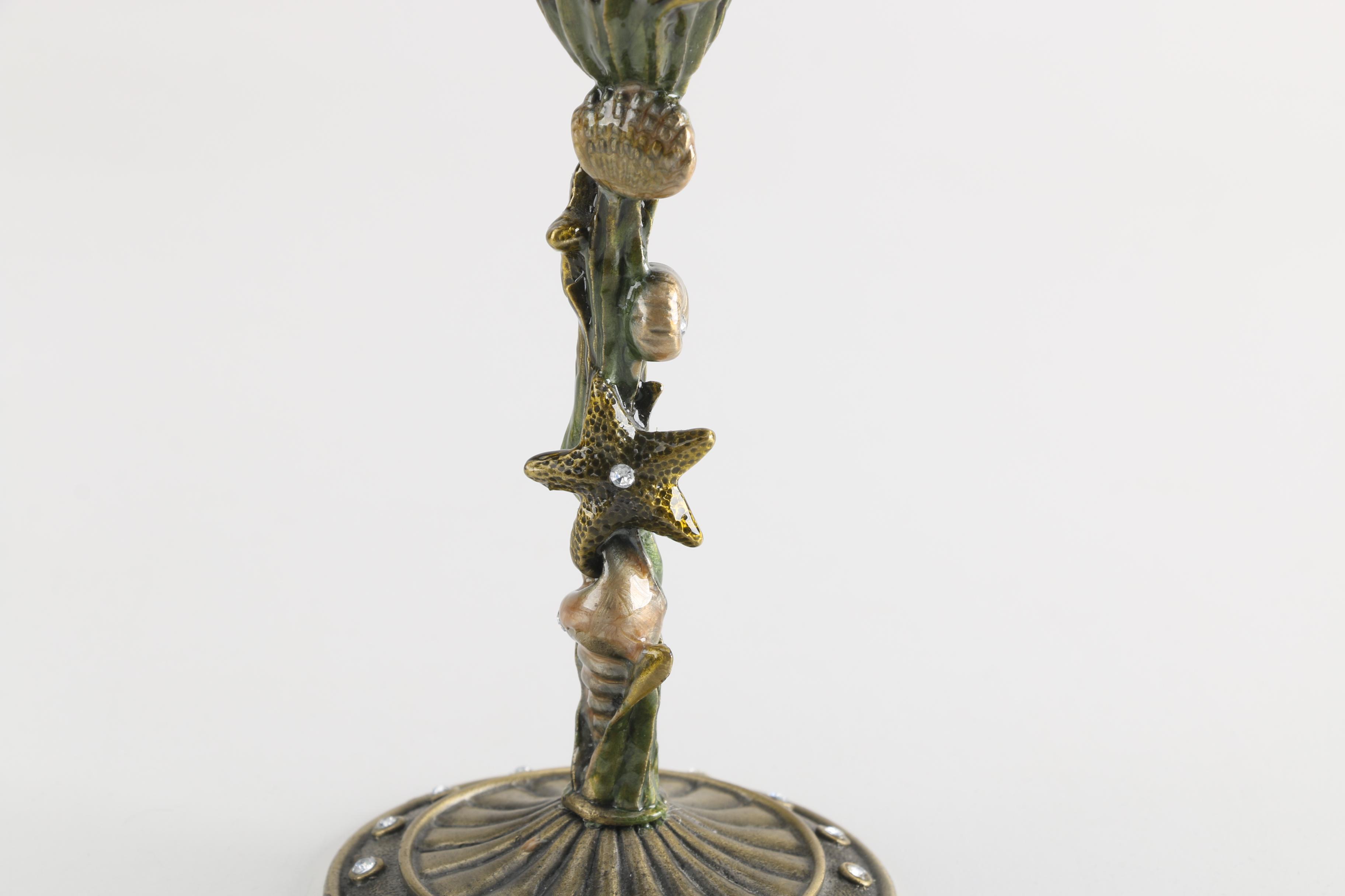 Shell Themed Metal and Enamel Candle Holder